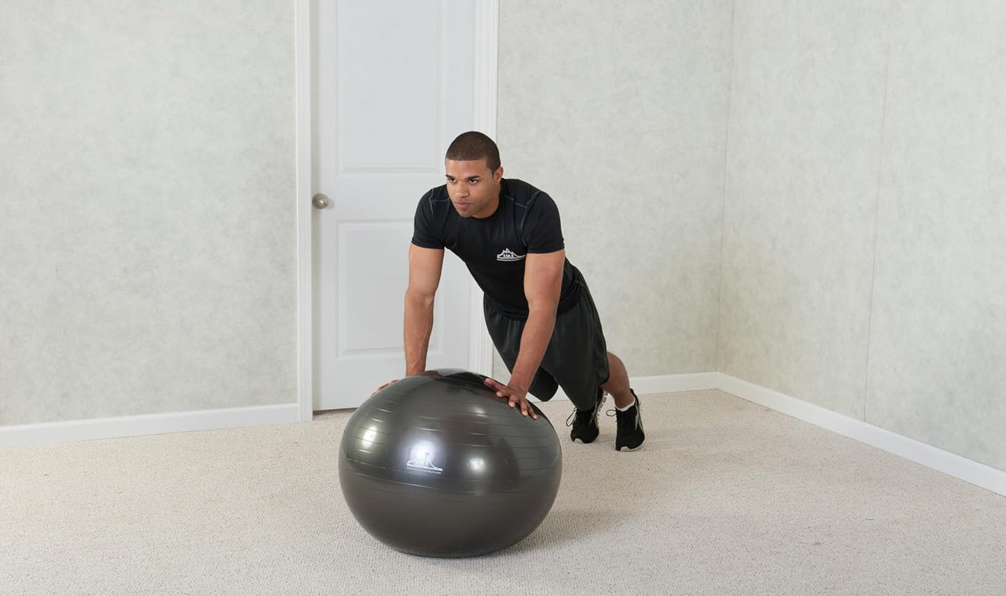 Black Mountain Products Professional Grade Exercise Stability Yoga Ball, Foot Pump, Ball Plug, Plug Puller, 2000 Pounds Static Weight Capacity Antiburst
