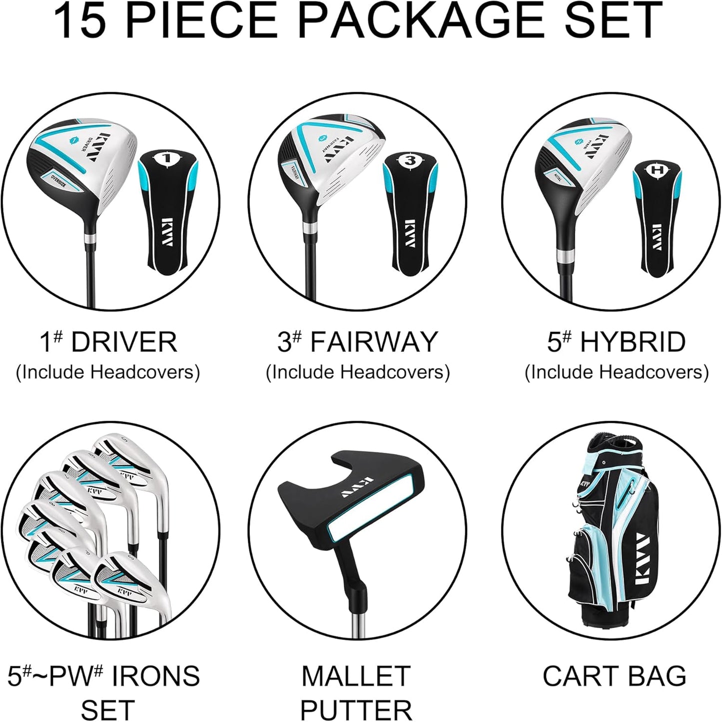 KVV Premium Right Hand Golf Club Set 11-Piece Set for Women, Including Driver, Fairway, Hybrid, 5#-P# Irons, Putter Steel Shaft Regular Flex Golf Clubs, with/Without Golf Bag