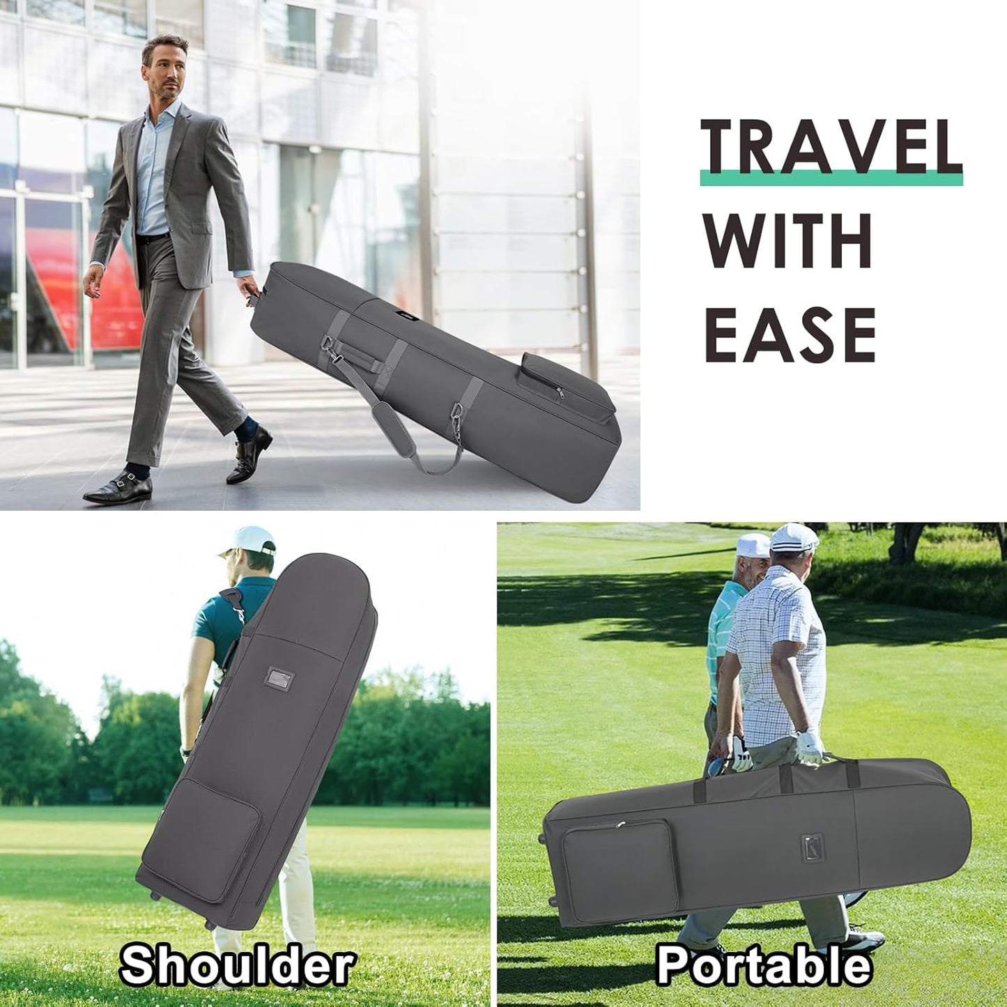 Golf Travel Bags for Airlines with Adjustable Support Rod and Detachable Shoulder Straps, Soft Foldable Golf Club Travel Covers, 900D Heavy Duty Oxford
