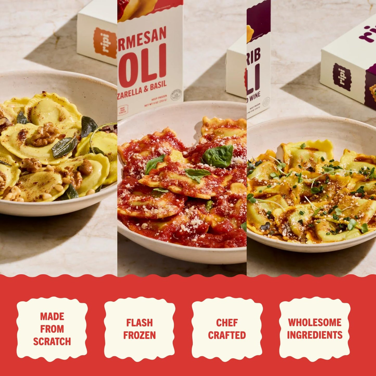 Ripi Frozen Ravioli – Frozen Pasta Meals – Chicken Parmesan, Braised Short Rib, Sweet Potato – Ready in Under 5 Minutes, 9oz Packs (6 Pack, Variety)