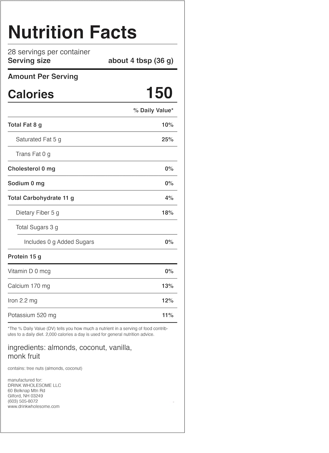 drink wholesome Vegan Vanilla Almond Protein Powder | for Sensitive Stomachs | Additive & Dairy Free | No Artificial Sweeteners | No Bloating, Farts or Gas | No Constipation or Diarrhea