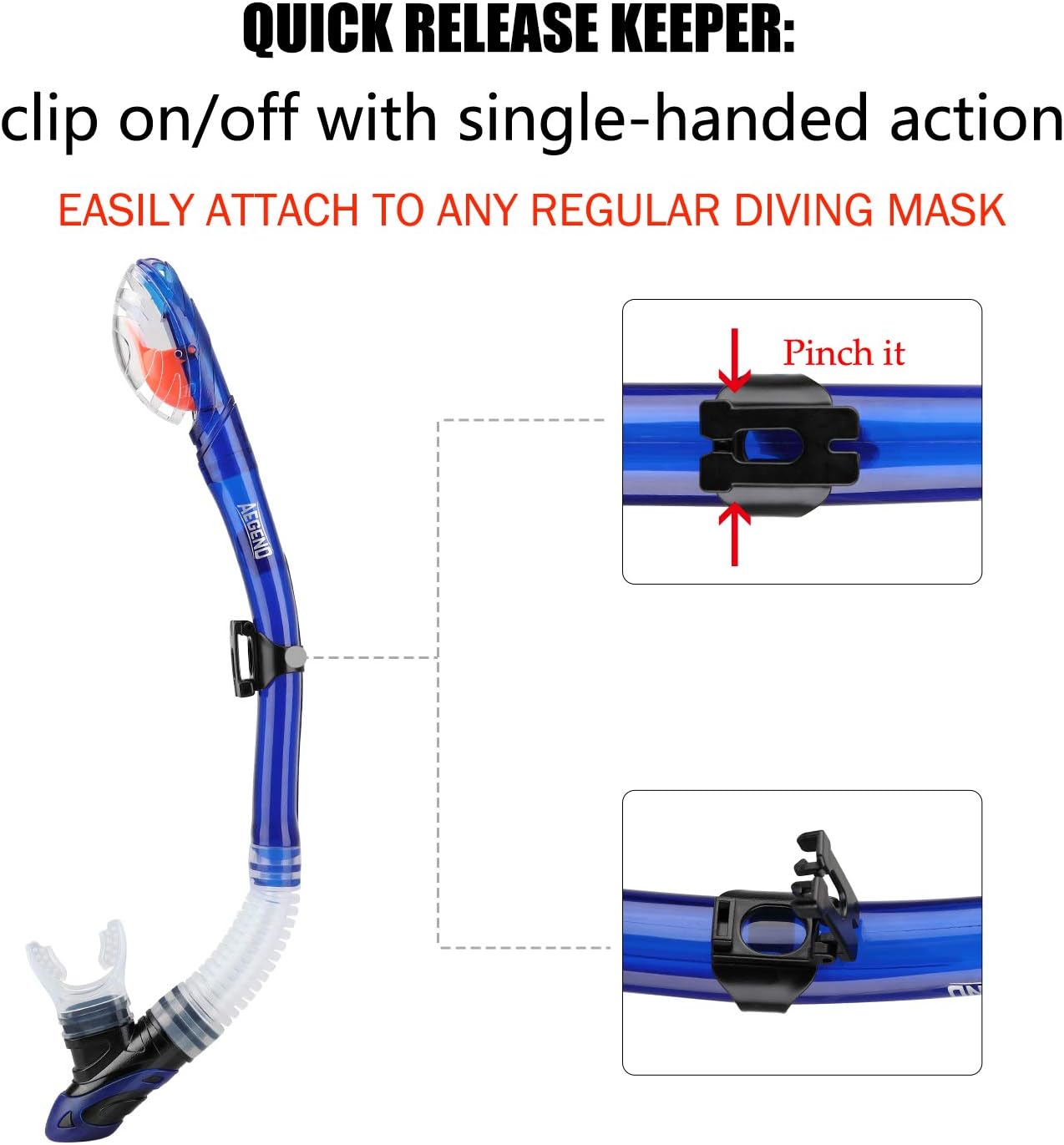 Aegend Dry Snorkel, Dive Mask Easy-Breath Free Diving Snorkel for Snorkeling Scuba Diving Freediving Swimming, with Top Dry Valve and Food-Grade Silicone Mouthpiece