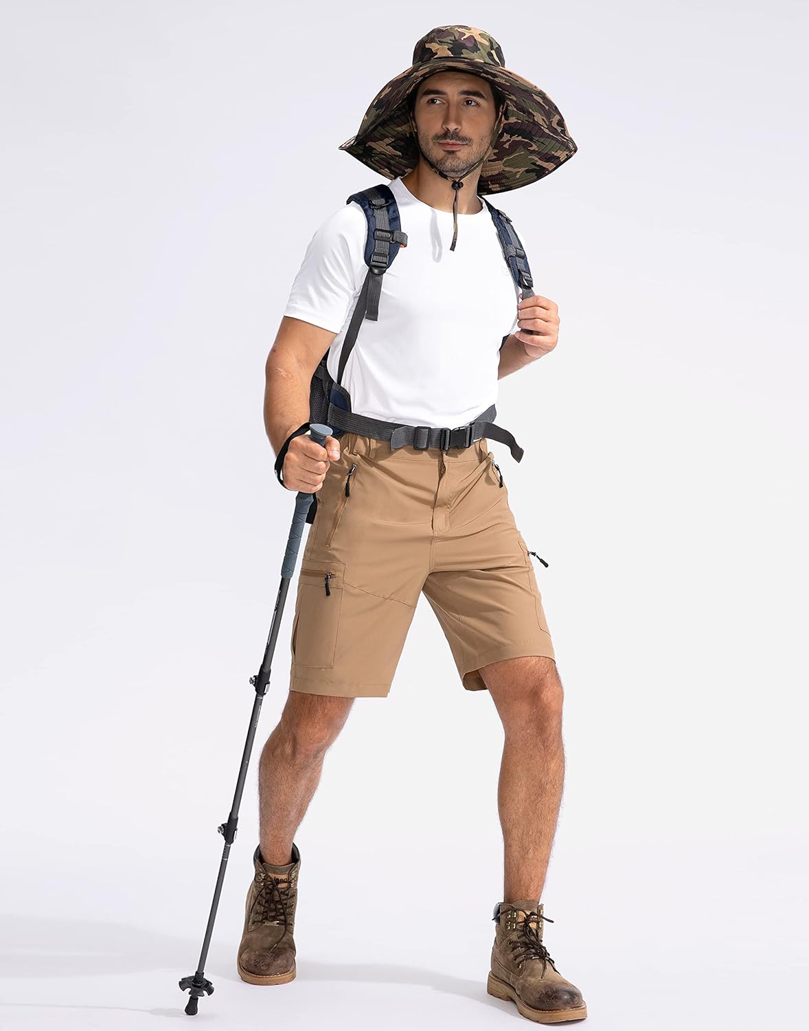 Pudolla Men's Hiking Cargo Shorts 9" Lightweight Outdoor Work Shorts for Men Travel Golf Camping Casual with 5 Zipper Pockets