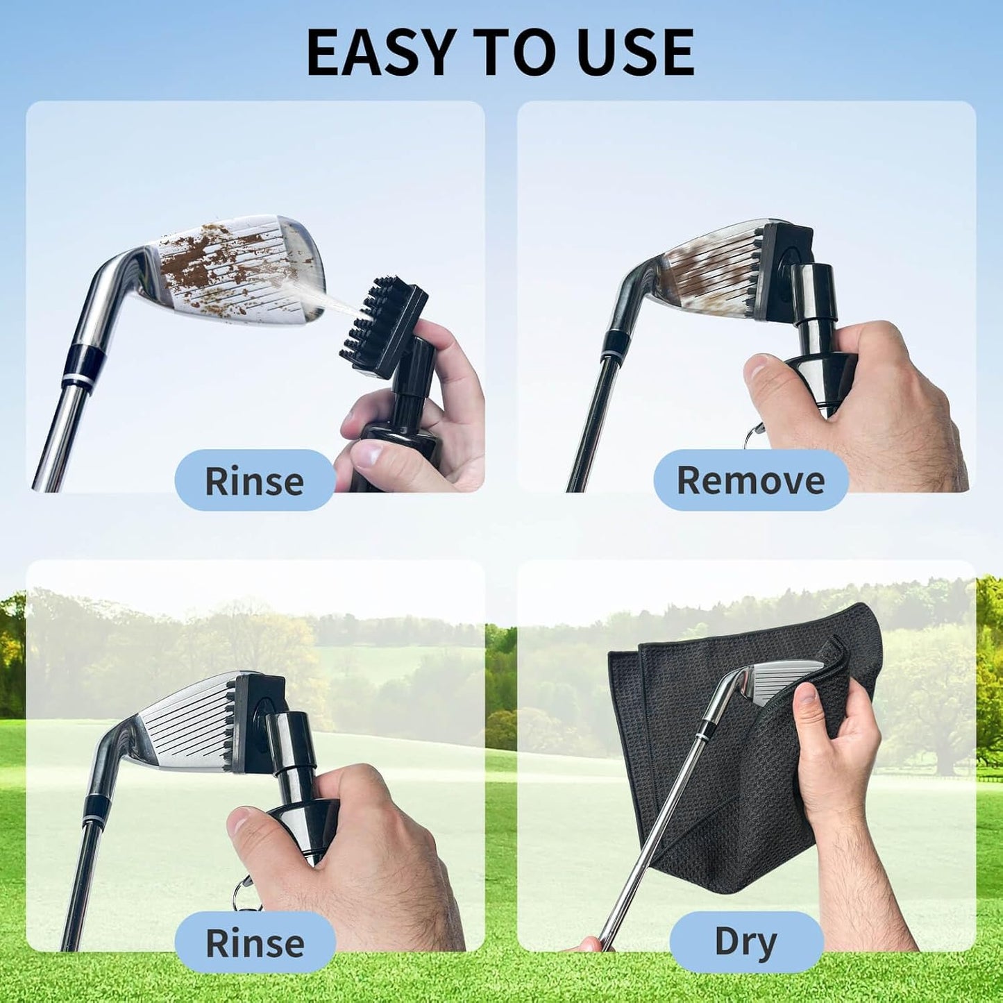 Golf Club Cleaner, Non-Leaking Stretchable Golf Club Brush with Microfiber Golf Towel (23.6 * 15.7 in), Strong Bristles Golf Brush Can Hold 5oz Water, Essentials Golf Accessories for Men