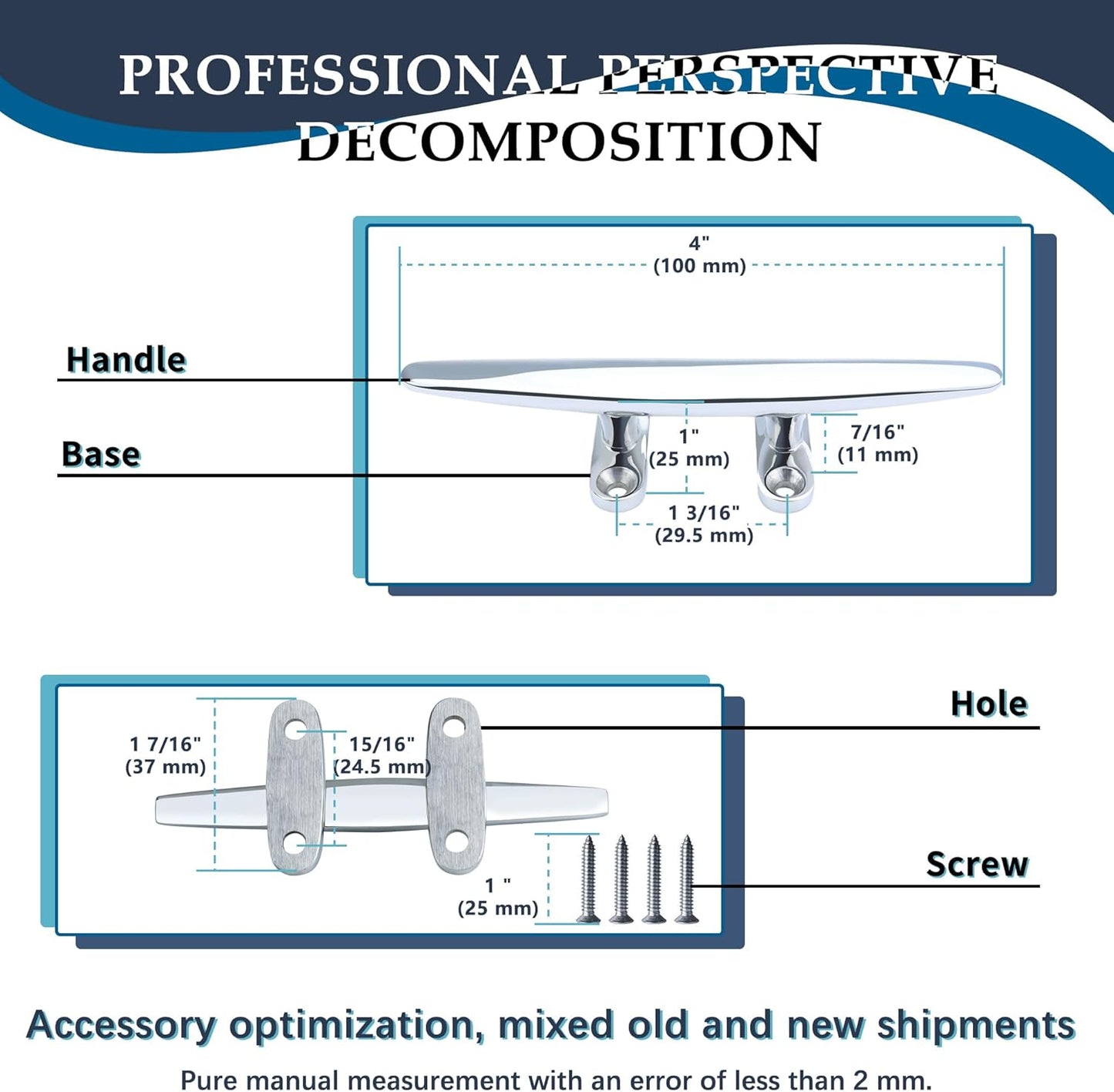 SHENGHUISS Boat Cleat 316 Stainless Steel Open Base Boat Dock Cleats Flat Top Mooring Cleat for Boat, Deck, Dock, Hook (4"/5"/6"/8"/10"/12")