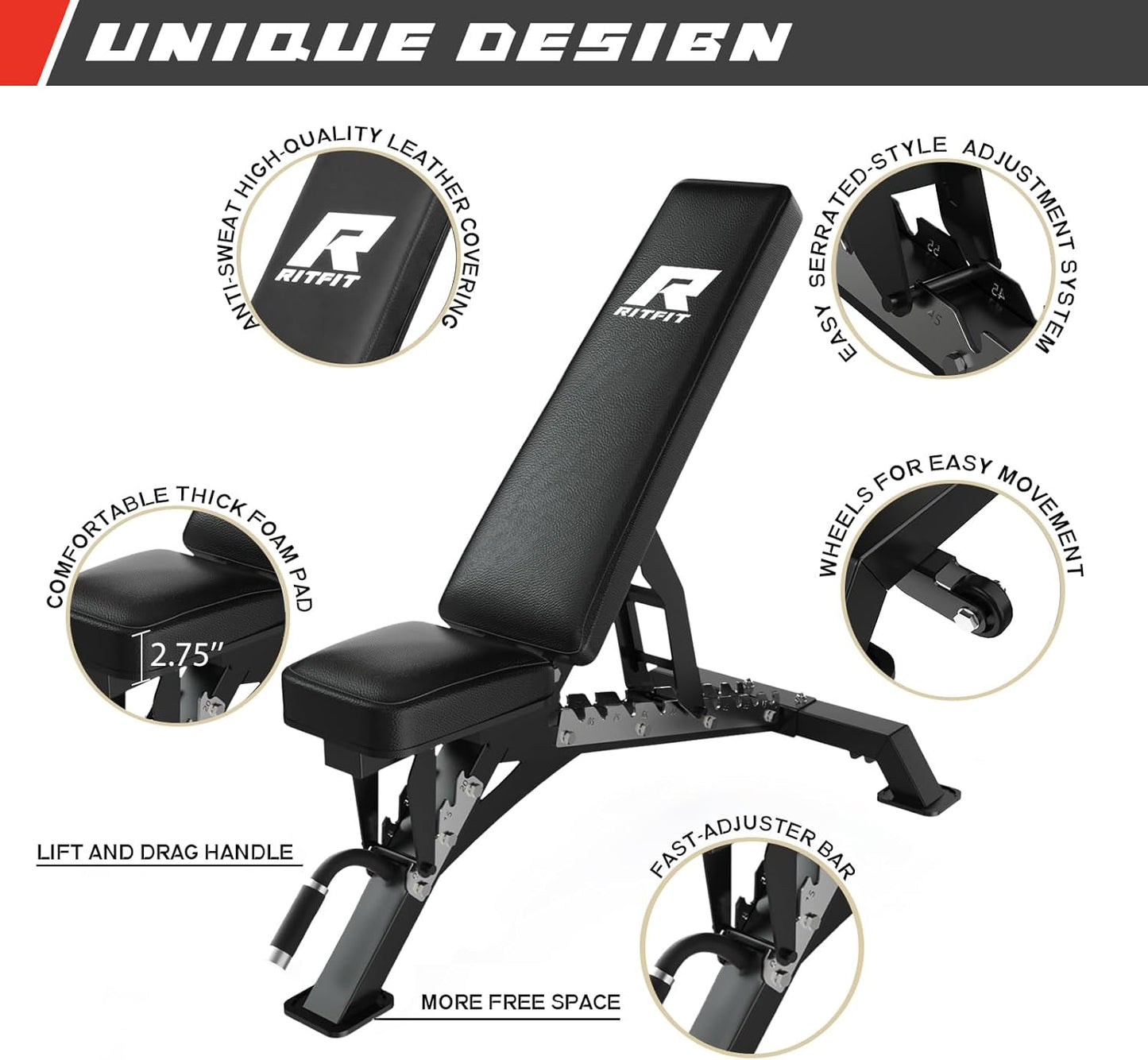 RitFit Multi-Function Squat Rack Power Cage PPC03 with Cable Crossover System, 1000LBS Capacity Power Rack and Packages with Optional Weight Bench, Barbell Weight Set, for Garage Workout & Home Gym