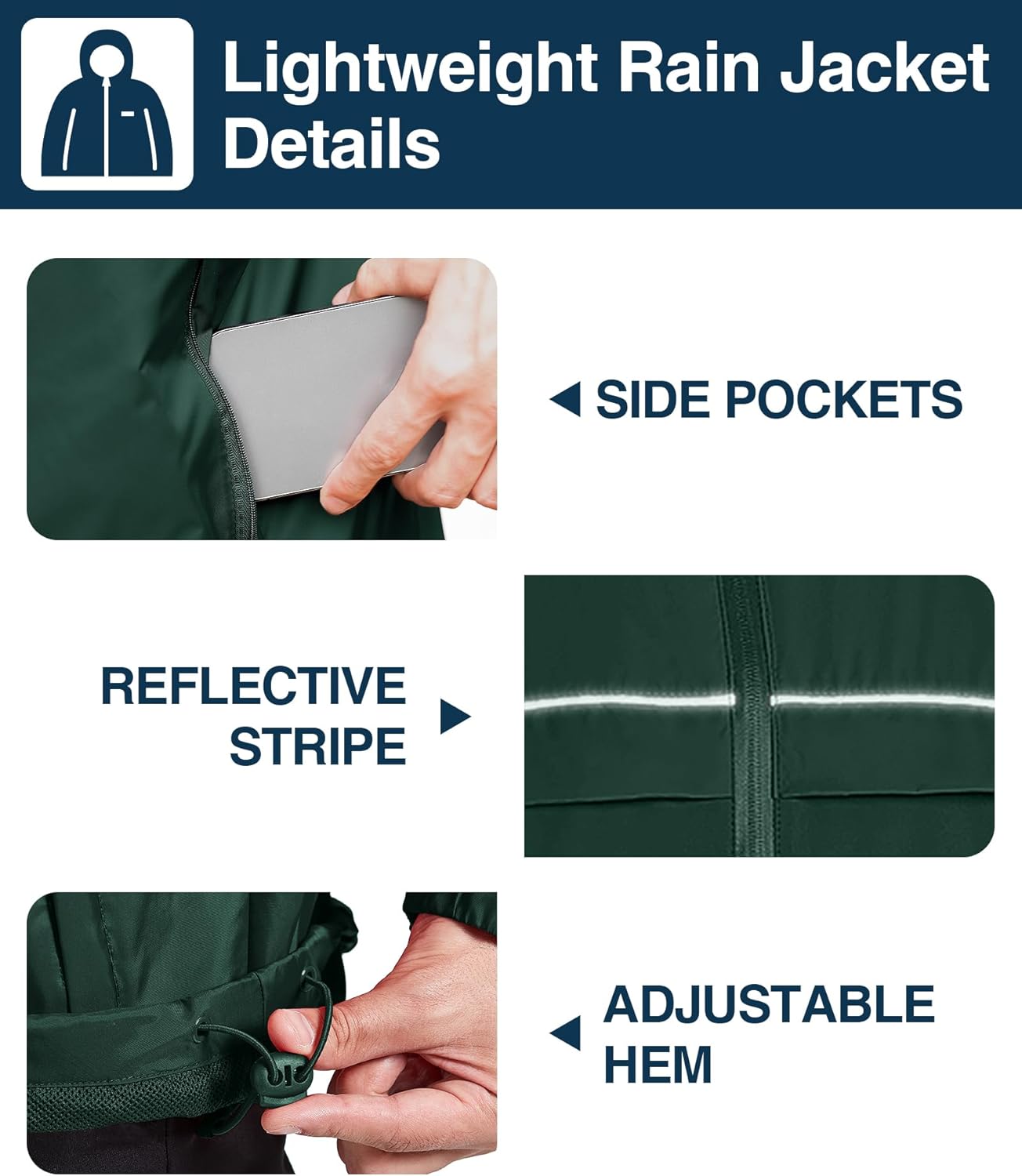 SWISSWELL Rain Jacket Men Waterproof Windbreaker, Lightweight Hooded Raincoat for Daily Casual