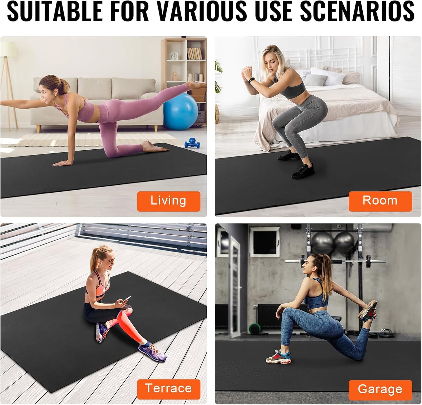 VEVOR Large Exercise Mat, Non Slip High Density Premium Yoga Mat, Exercise Yoga Mat for Men Women, Fitness & Exercise Mat with Bag & Carry Strap, for All Types of Home Yoga, Pilate & Floor Workout