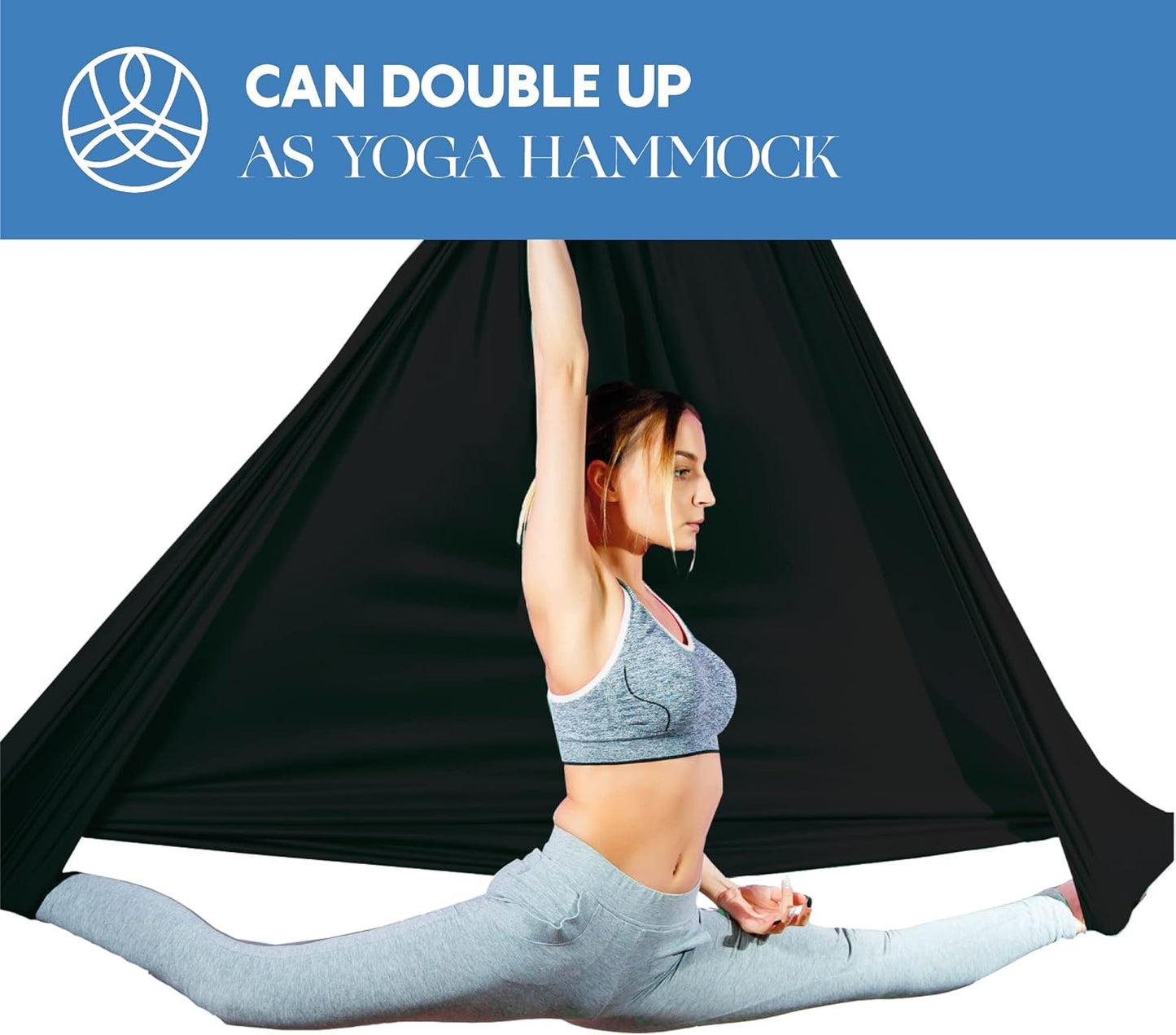 Aerial Silks Starter Kit - Durable 9 Yards of Aerial Yoga Hammock with Hardware & Guide - Aerial Swing for Acrobatic Flying Yoga & All Levels (Aerial Rigging Point Up to 13ft)