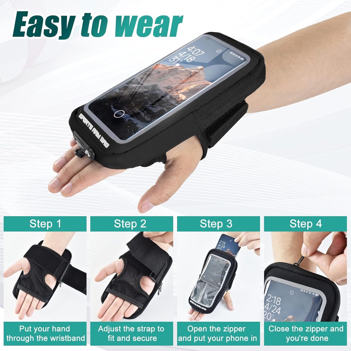Phone Holder for Running, Running Armband Phone Holder with Carabiner, Phone Armbands for iPhone 16 15 14 13 12 11Pro Max & Galaxy S25/S24/S23, Cell Phone Armband Up to 6.8'' Phone (Black)