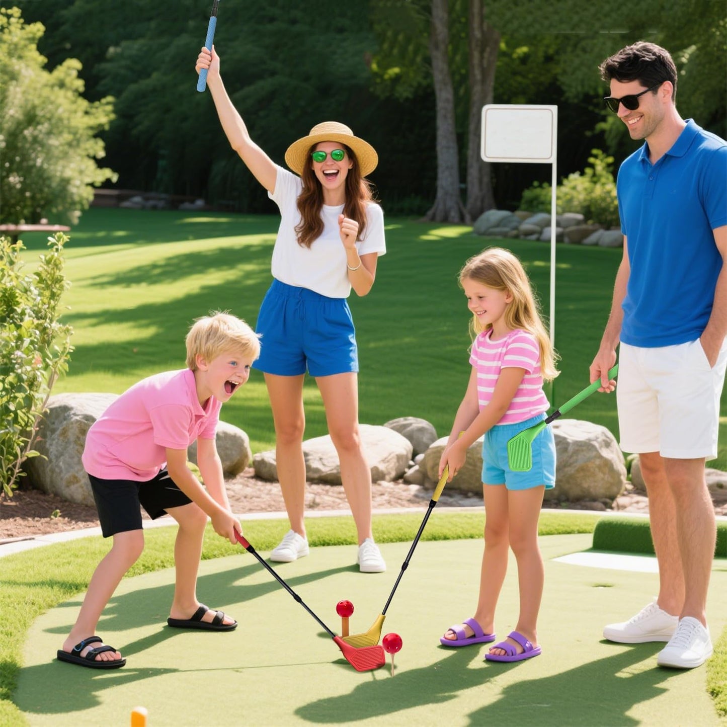 Kids Golf Club Set, Adjustable Backyard Outdoor Indoor Golf Clubs with Oversized Club Heads for Kids, Juniors, and Family Play Golf Game in Grass, Parks, Yards (Blue)
