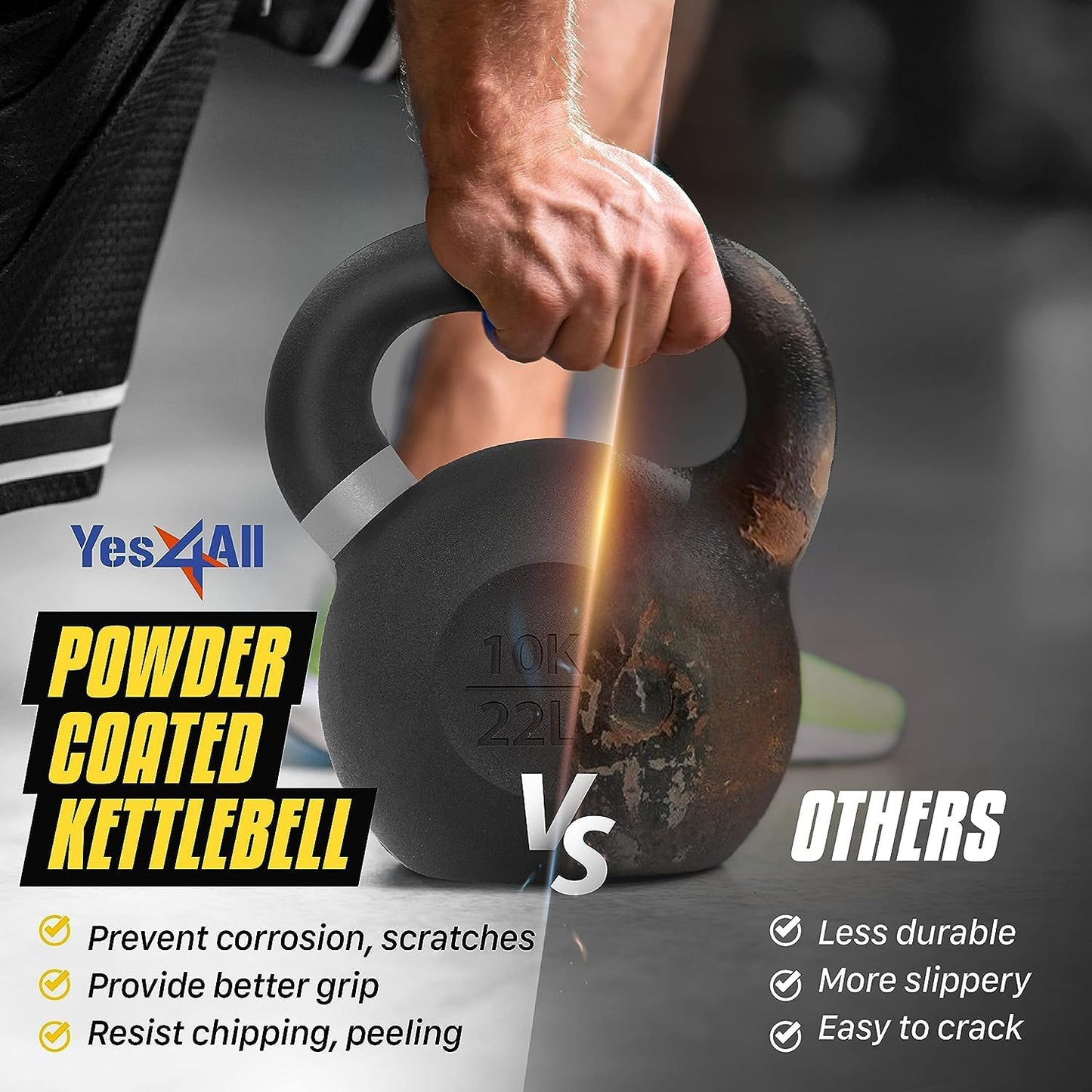 Yes4All Powder Coated Cast Iron Kettlebell Strength Training Kettlebells Weight Set for Full Body Workout, Home Gym