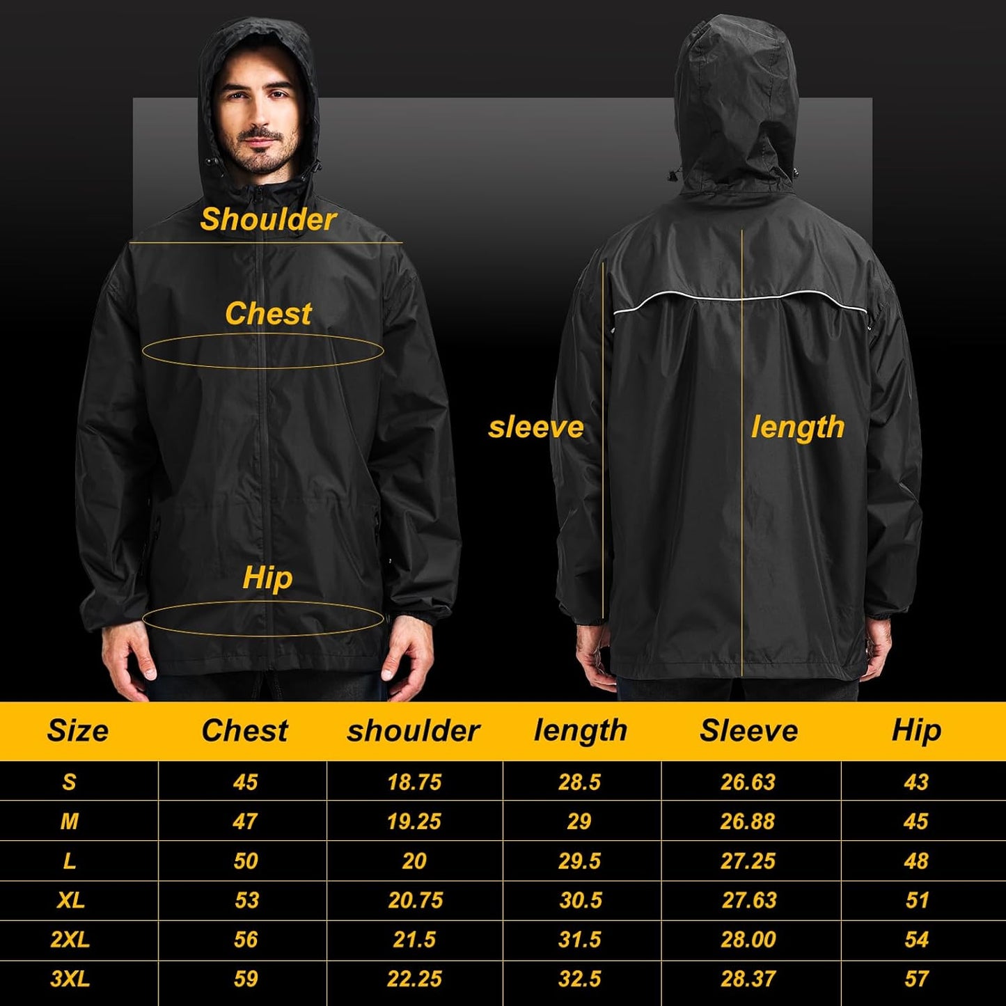 Men's Packable Rain Jacket Waterproof Outdoor Classic Lightweight Raincoat Hooded Windbreaker
