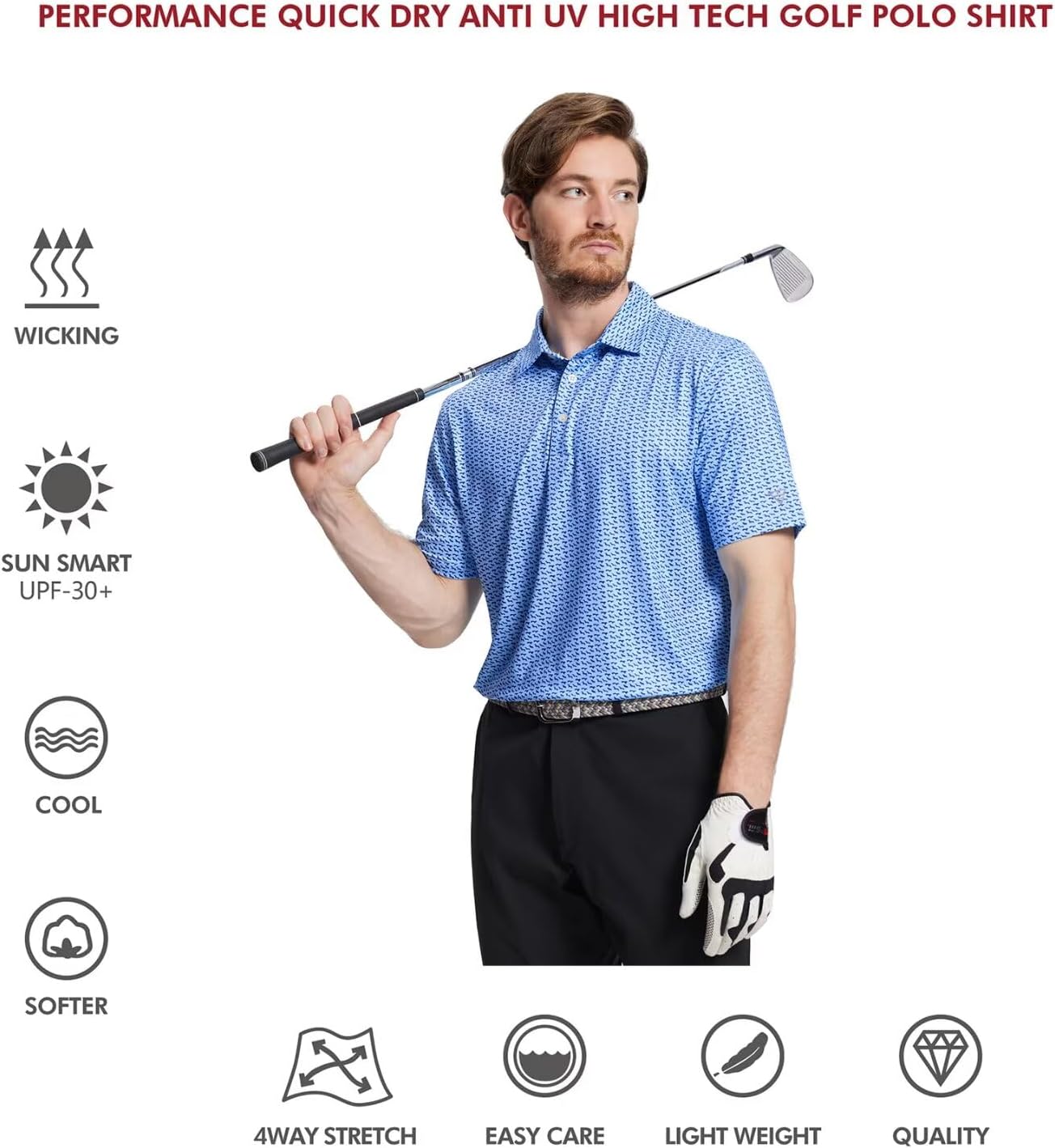 Men's Golf Polo Shirts Short Sleeve Striped Performance Moisture Wicking Dry Fit Golf Shirts for Men