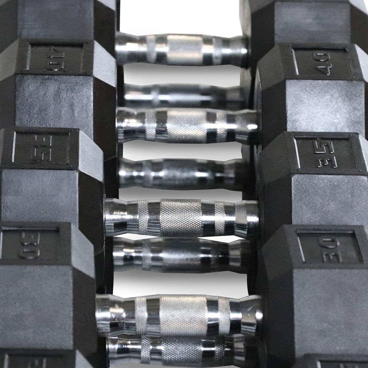 WF Athletic Supply Rubber Coated Hex Dumbbell Set with Two Tier Premium Storage Rack Built for Strength Building, Weight Loss & Home Gym β Multiple Sets Available