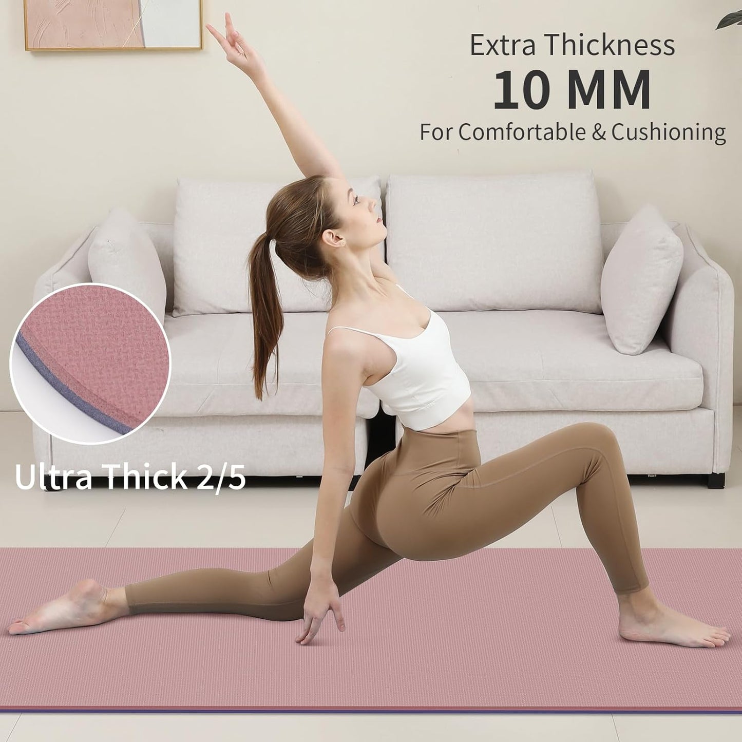 Yoga Mat Non Slip Anti-tear,extra thick-2/5 inch(10MM)High Resiliency Professional POE Yoga Mats for Women Men Kids,72"x24"inch,Workout, Yoga, Pilates and Floor Exercise, with Carrier Strap