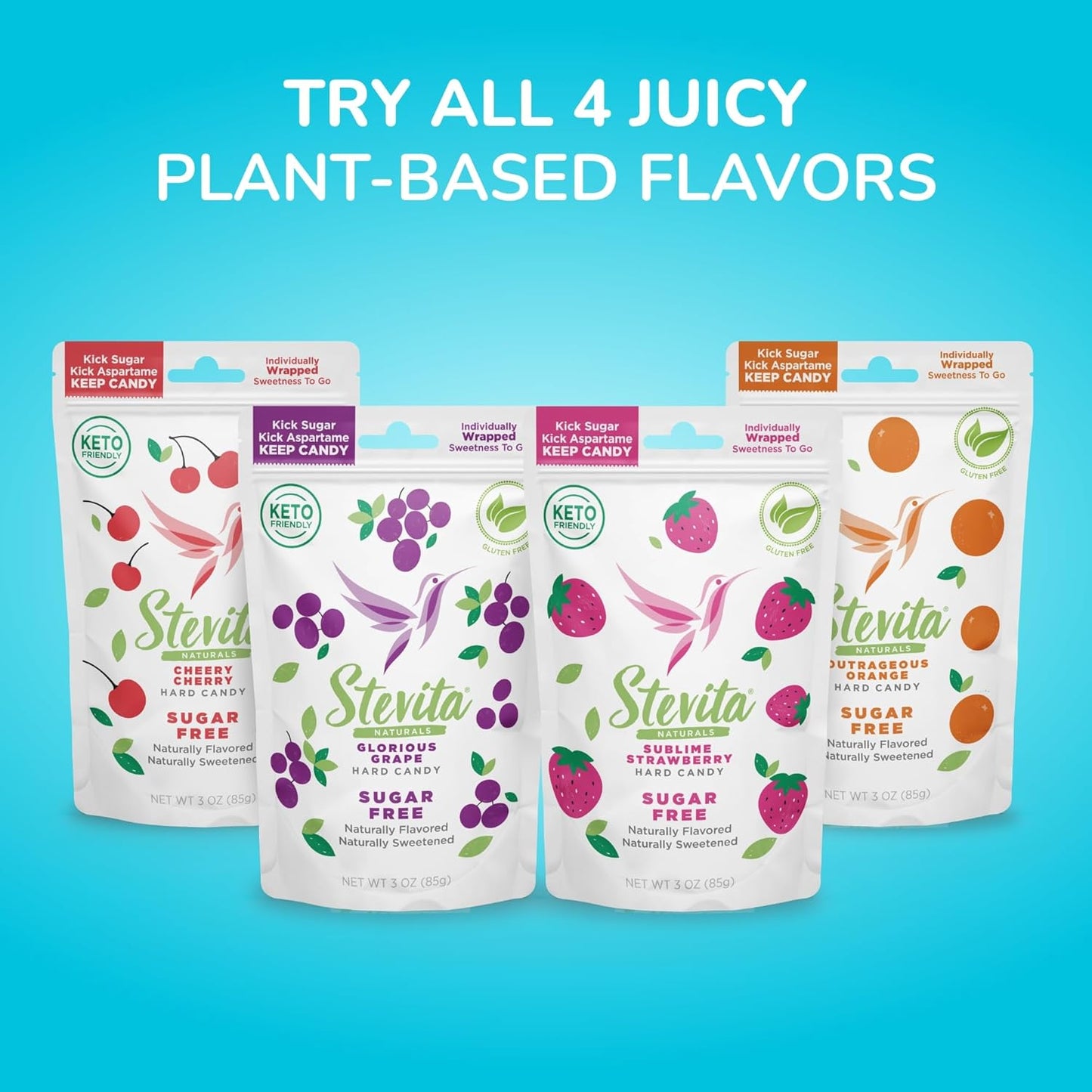 Stevita Hard Candy, Glorious Grape - 25 Individually Wrapped Pieces - Sugar & Aspartame Free - Naturally Flavored & Sweetened - Non-GMO, Gluten Free, Keto Friendly