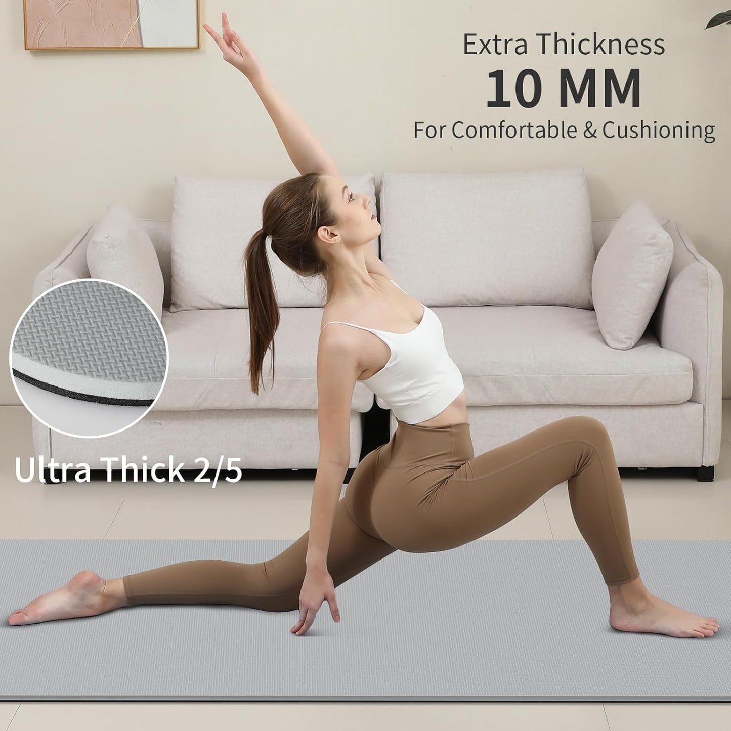 Yoga Mat Non Slip Anti-tear,extra thick-2/5 inch(10MM)High Resiliency Professional POE Yoga Mats for Women Men Kids,72"x24"inch,Workout, Yoga, Pilates and Floor Exercise, with Carrier Strap