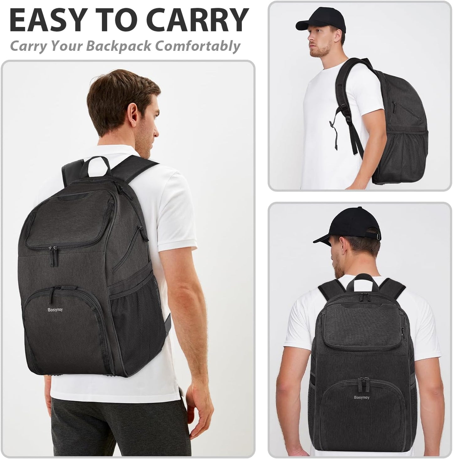 Bosynoy Bowling Backpack, Bowling Ball Bag Totes for Single Ball with Shoe Compartment & Foam Padded, Fits Shoes Up to US Mens Size 16, Grey