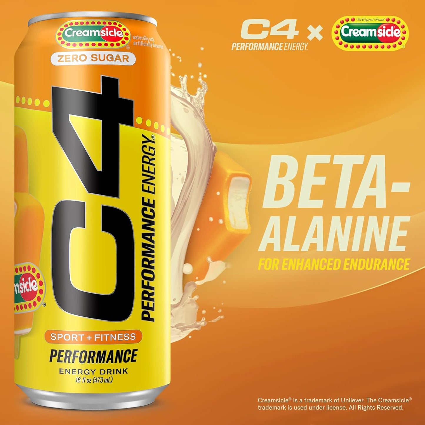 Cellucor C4 Performance Energy Drink | Zero Sugar Carbonated Preworkout Energy | 200mg Caffeine with Beta Alanine | Orange Creamsicle | 16 Fl Oz (12 Pack)