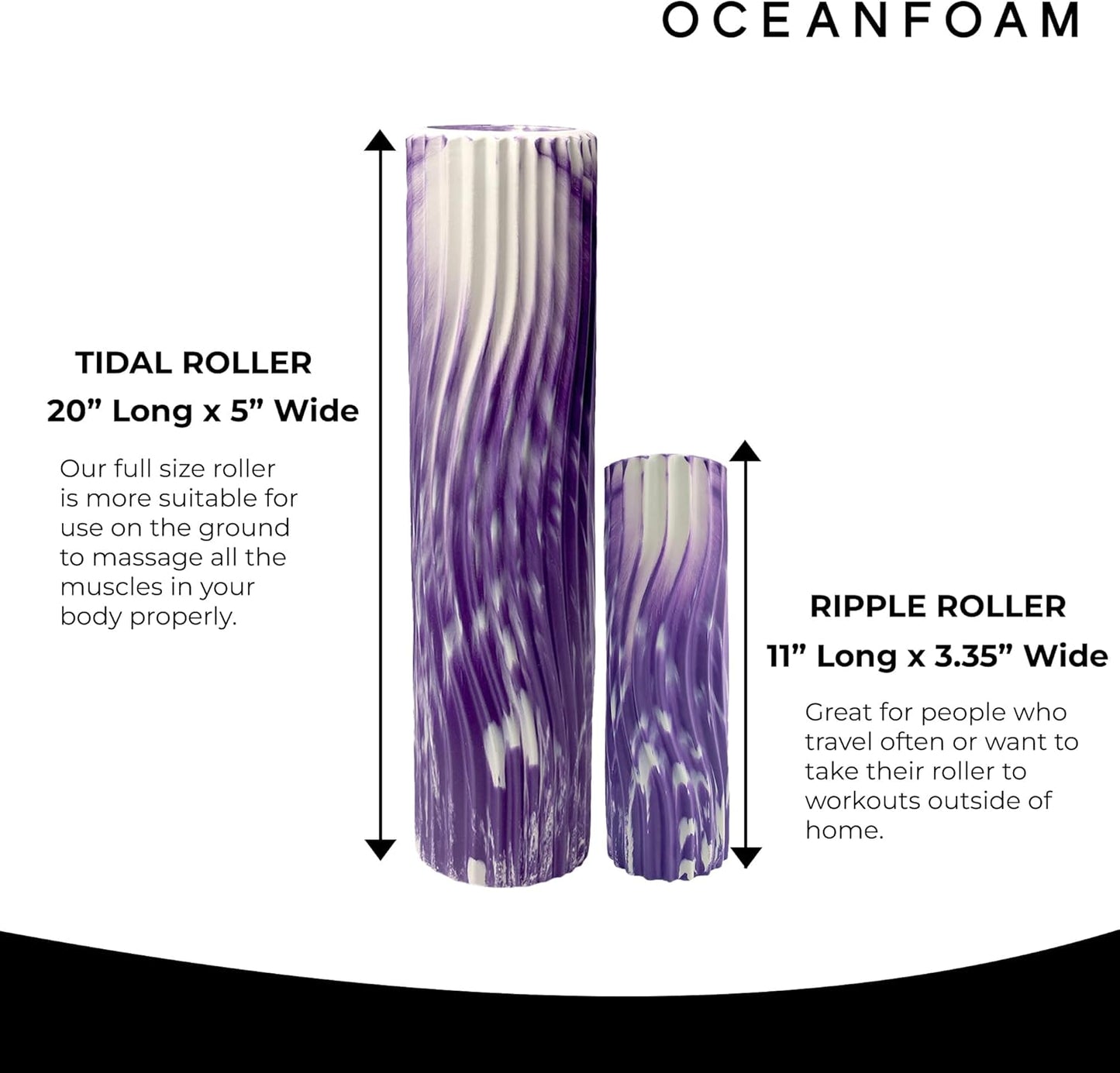 Oceanfoam Tidal Roller - Purple Marbled - Muscle Massage Foam Roller for Back Pain & Stretching - Firm and Ergonomic Wide Wave Textured - Yoga, Athletics, & Wellness - Full Size, 20" x 5"