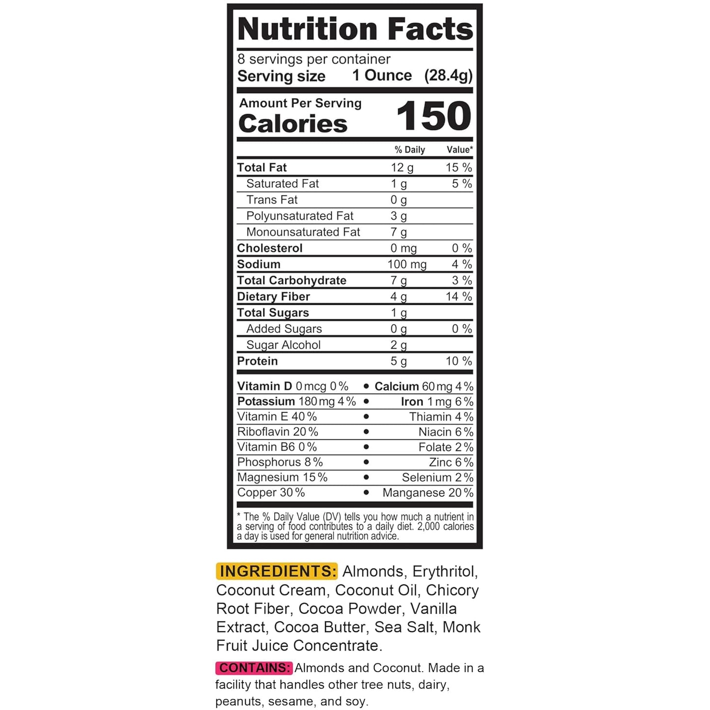 TGB Chocolate Almond Keto Nuts, 1g Net Carb, No Added Sugar, High Fiber, Gluten Free, Grain Free, Healthy Low Carb Snack, 8oz Resealable Cereal Bag