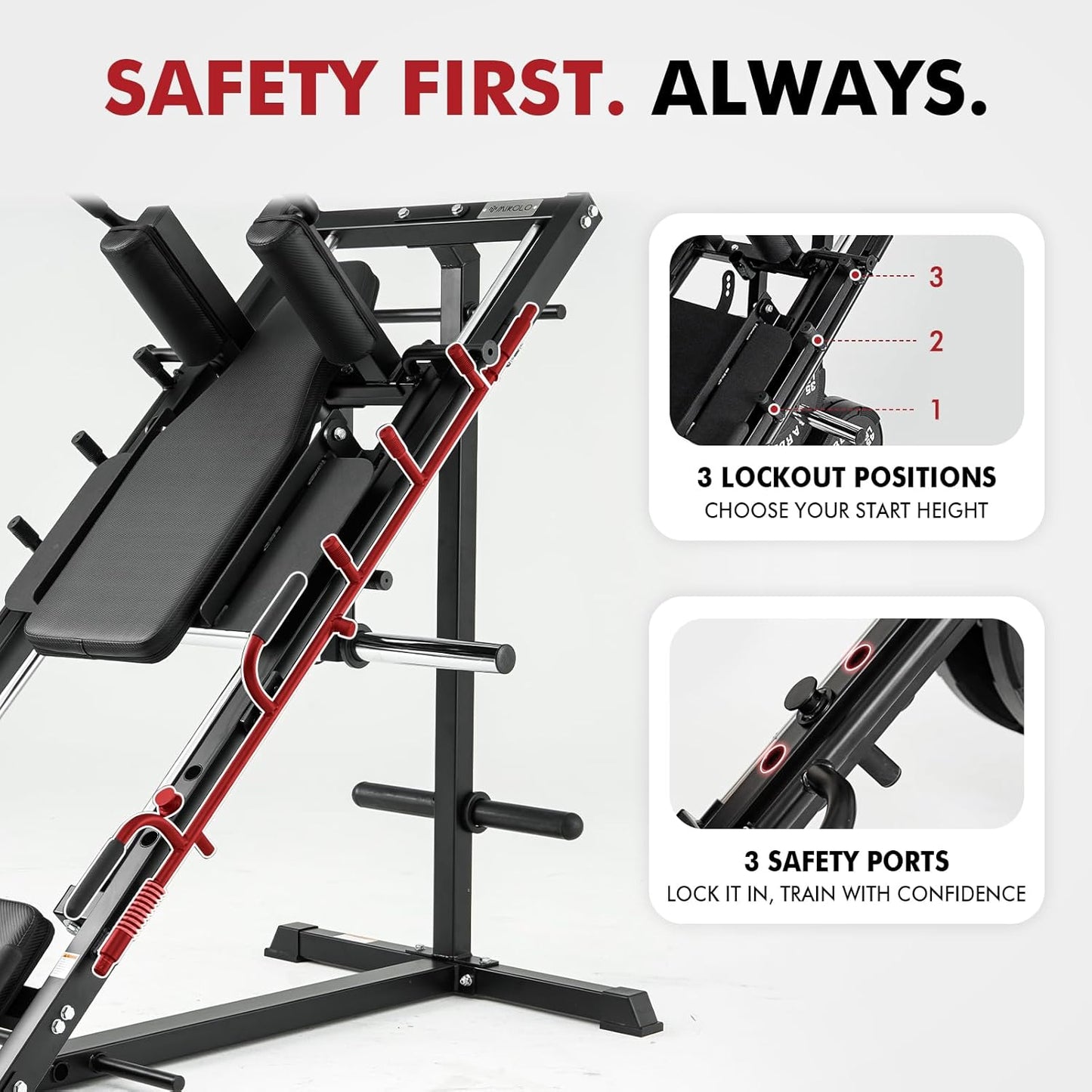 Mikolo Leg Press Hack Squat Machine Combo, Leg Press Machines for Home Gym with Linear Bearing, Hack Squat Machine with Rear and Front Band Pegs, Leg Machine for Full Range Leg Training