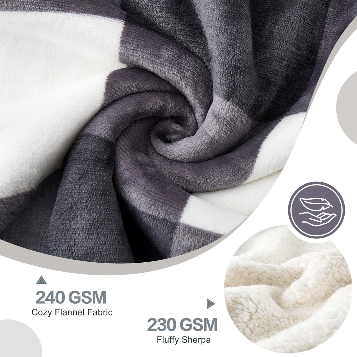 PU MEI Sherpa Blanket Fleece Throw Blanket Full Queen Plaid Thick Bed Blanket, Soft Warm Cozy Dark Grey Checkered Throw Blanket 80"*90"