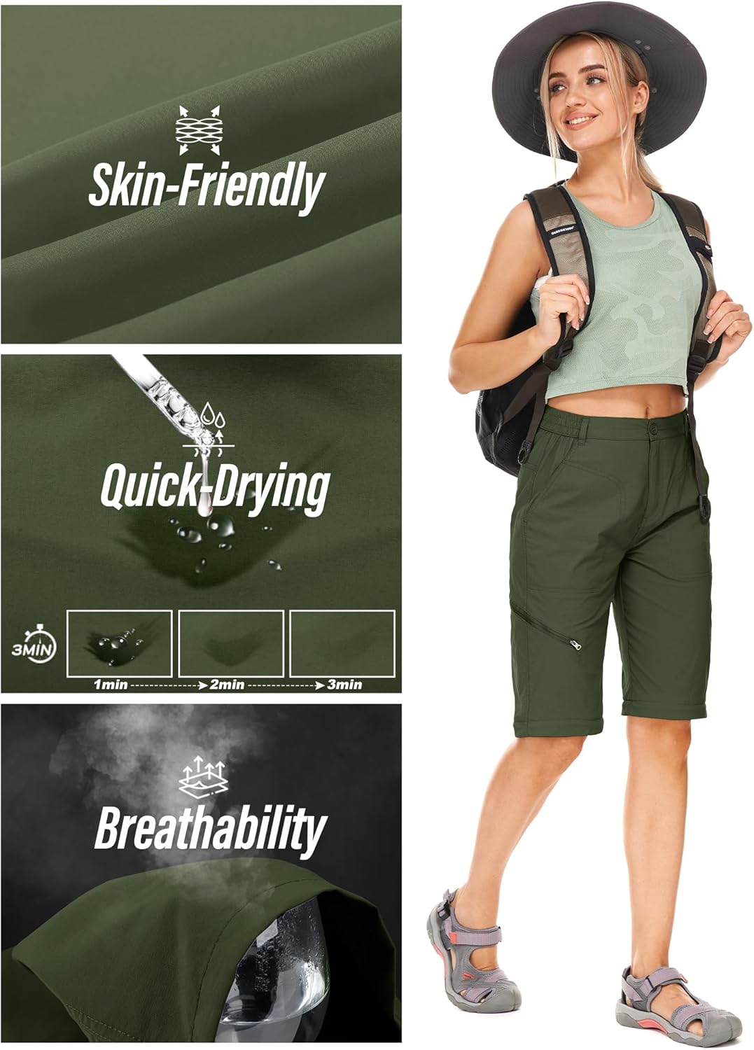Women's Hiking Pants Convertible Zip Off Lightweight Quick Dry Outdoor Travel Camping Safari fising Pants