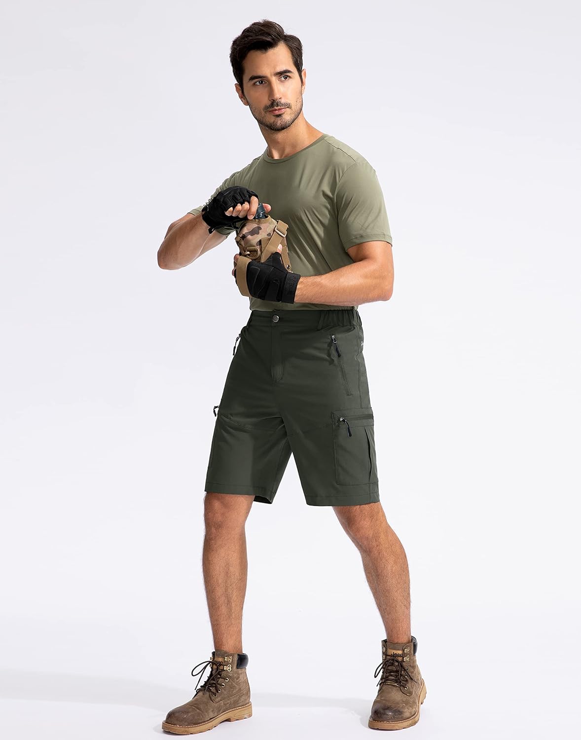 Pudolla Men's Hiking Cargo Shorts 9" Lightweight Outdoor Work Shorts for Men Travel Golf Camping Casual with 5 Zipper Pockets