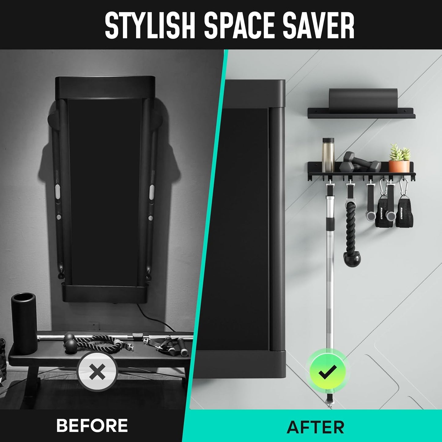 2-Tier Floating Shelf Compatible with Tonal Accessories, Home Gym Storage Shelf, Gym Rack Wall Mount Organizer, Workout Metal Holder, T-Bracket Lock Adapters Hanger, US Patent Holding