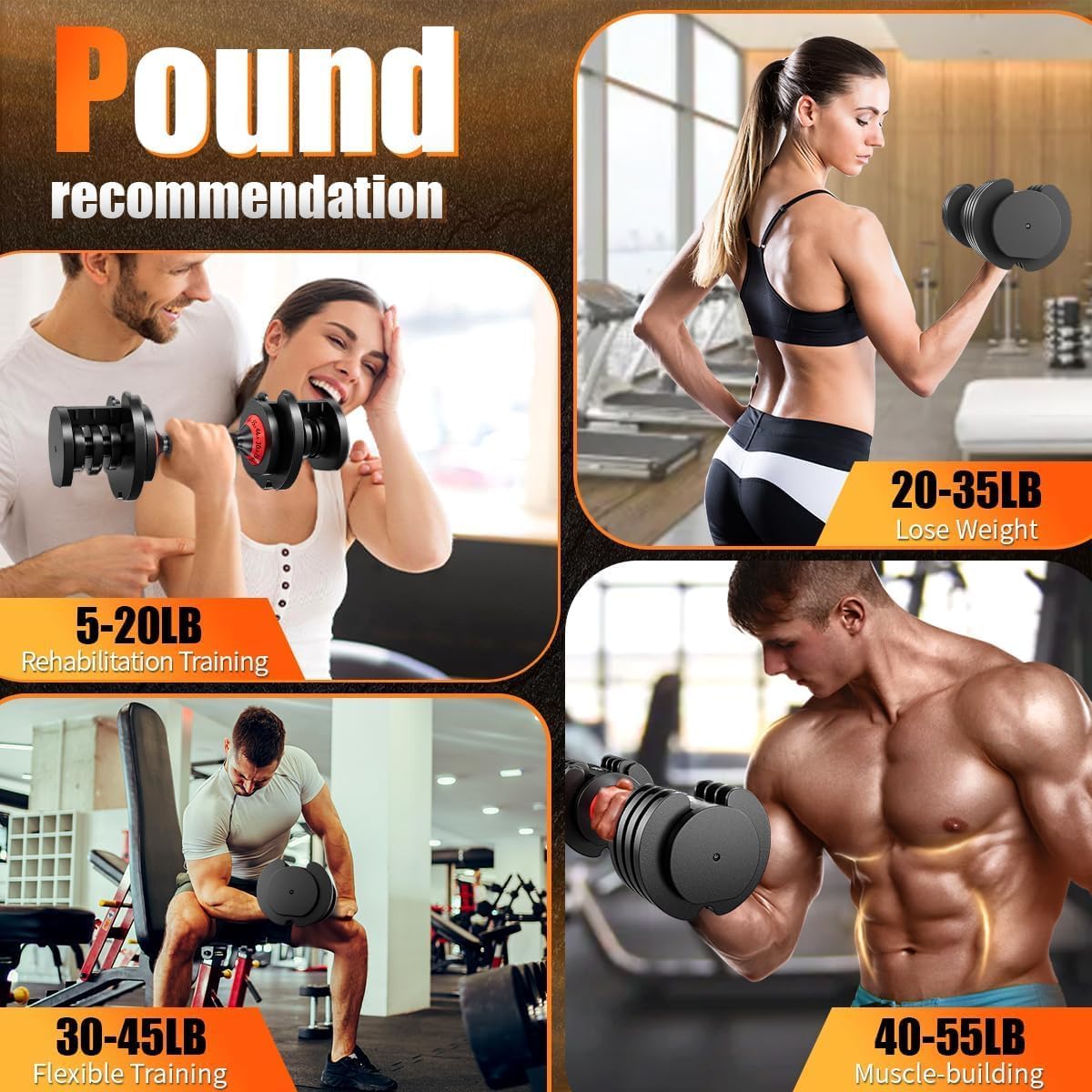 VEICK 25/55 lbs Adjustable Dumbbell with Anti-Slip Turning Handle, Fast Adjust Weight for Men Women, Exercise Equipment with Tray for Home Gym Full Body Workout Fitness