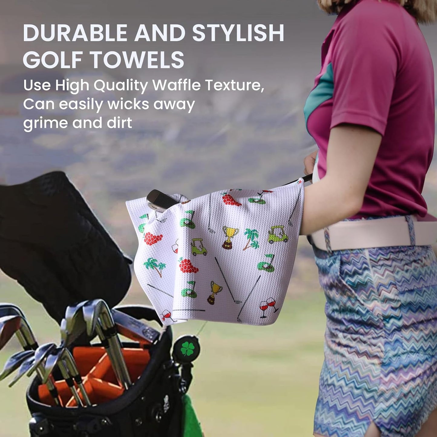 Golf Club Clean Brush Towel Value Set with Strong Magnetic Retractable Carabiner, Squeeze Water Bottle Microfiber Absorbent Towel for Golf Bags Accessory Iron Care Men Women