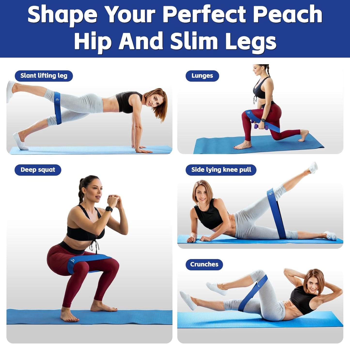 Resistance Bands for Working Out - Exercise Bands Set with Workout Guide - Fabric Elastic Bands for Physical Therapy - Fitness Bands Ideal for Legs Hip Glute