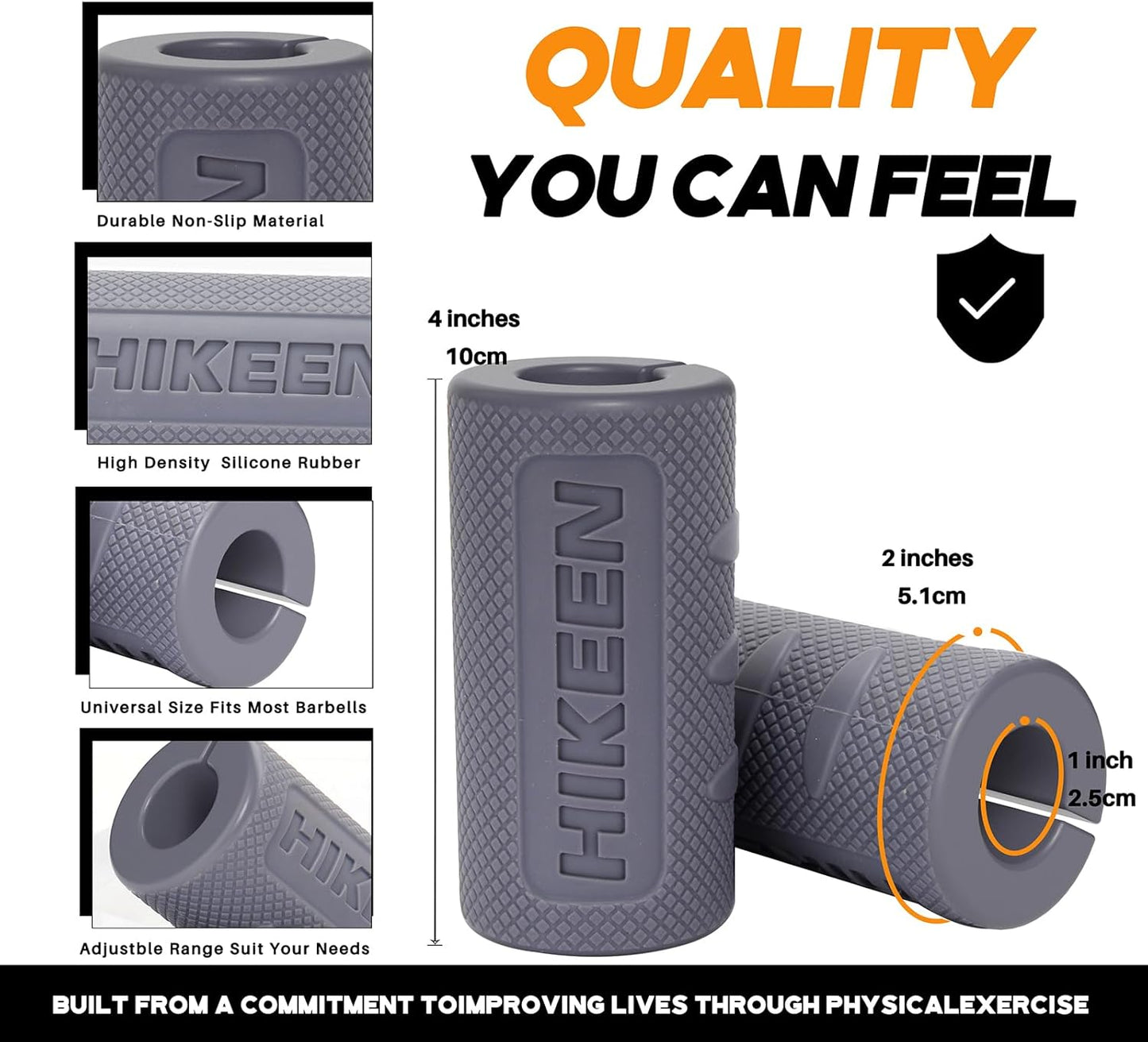 Hikeen Thick Bar Dumbbell Grips,Non Slip Hard Rubber Barbell Grips,Grips for Weight Lifting, Muscle Building-1.77", 2", 2.25" & 2.75" Outer Diameter