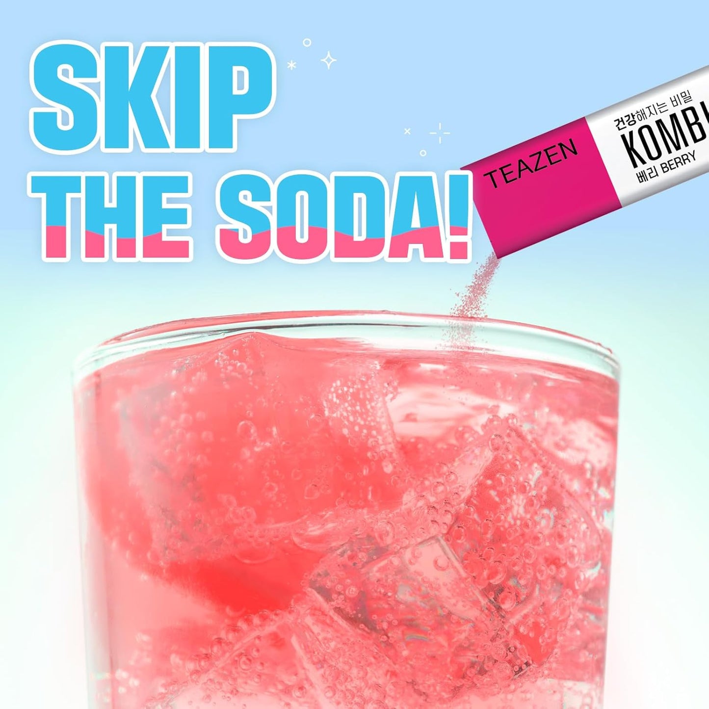 TEAZEN Berry Kombucha Tea, Hydration Drink Mix, Sugar Free, Live Probiotics & Prebiotics, 10 Sticks, 1.76oz