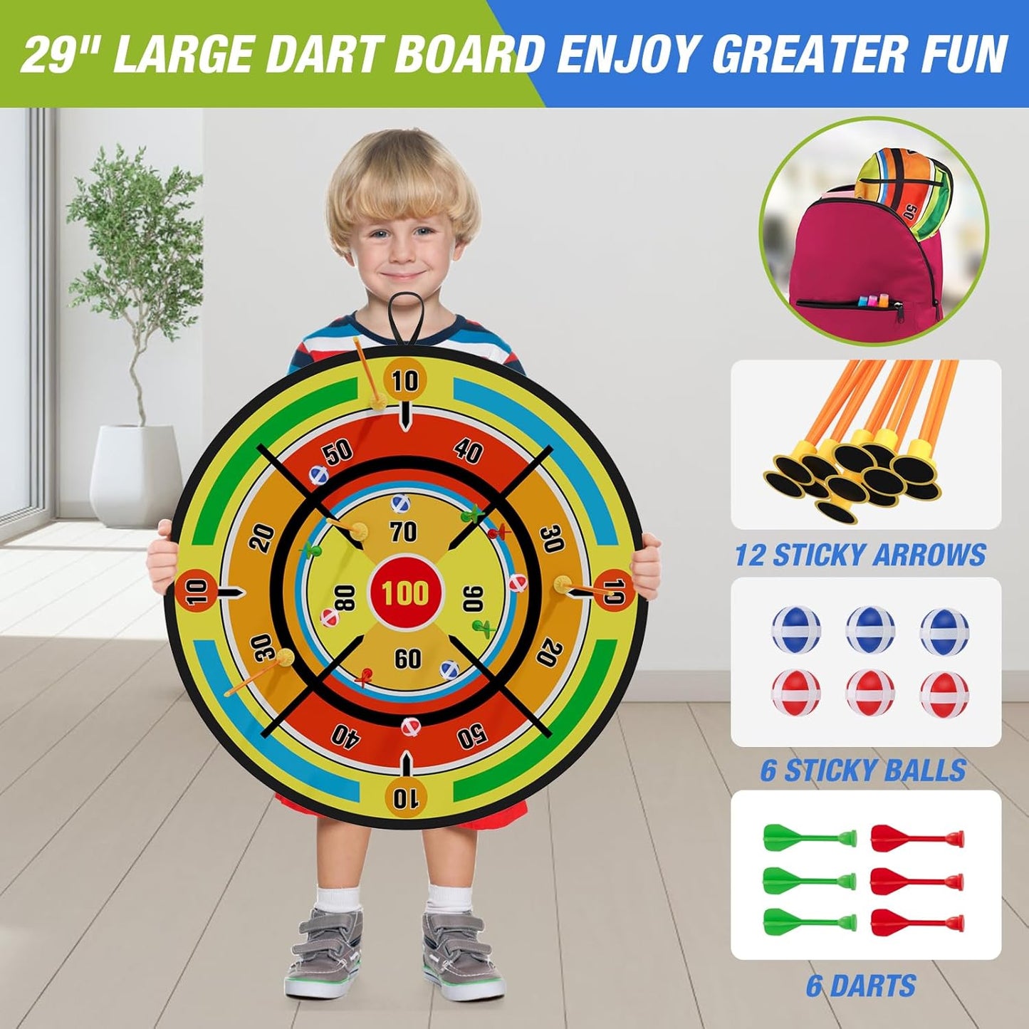 2 Pack Kids Bow and Arrow with 29" Large Dart Board, LED Light Up Archery Set with 24 Suction Cup Arrows, Indoor Outdoor Sport Toys Gifts for 3 4 5 6 7 8 9 10 11 12 Year Old Boys Girls