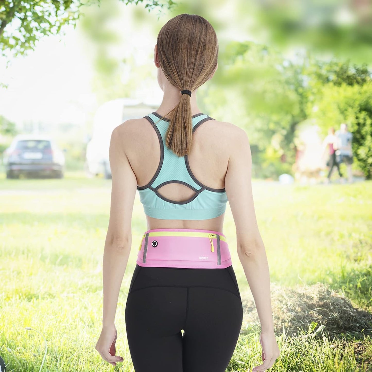 USHAKE Slim Running Belt, Workout Fanny Pack for Men Women,Exercise Waist Pack for Apple iPhone Holder, Runner Belt for Running Walking Cycling Camping Gym