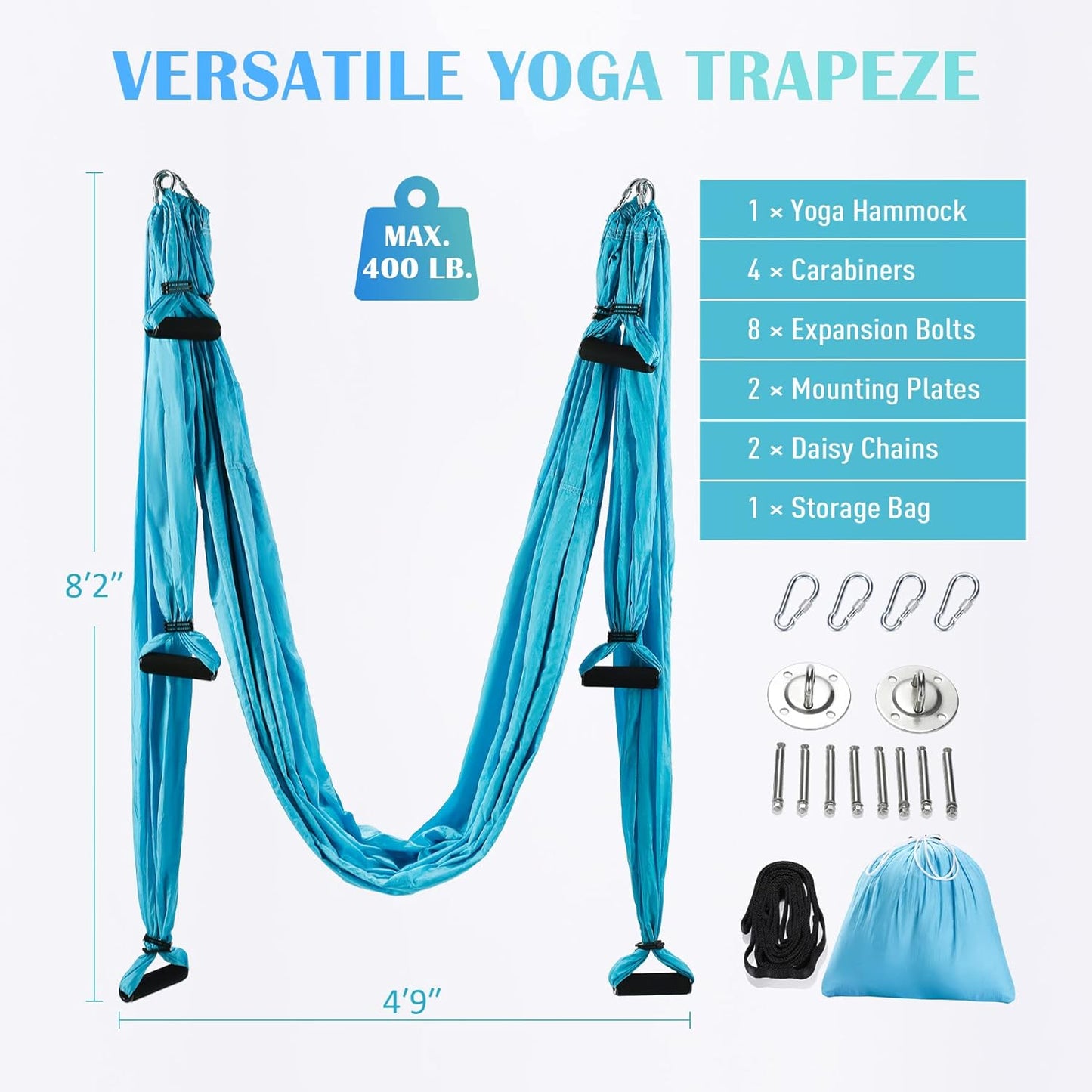 ZELUS Aerial Yoga Swing Sling Strong Yoga Hammock Kit Set Trapeze Inversion Equipment Include 2 Extensions Straps and Ceiling Mounting Kit