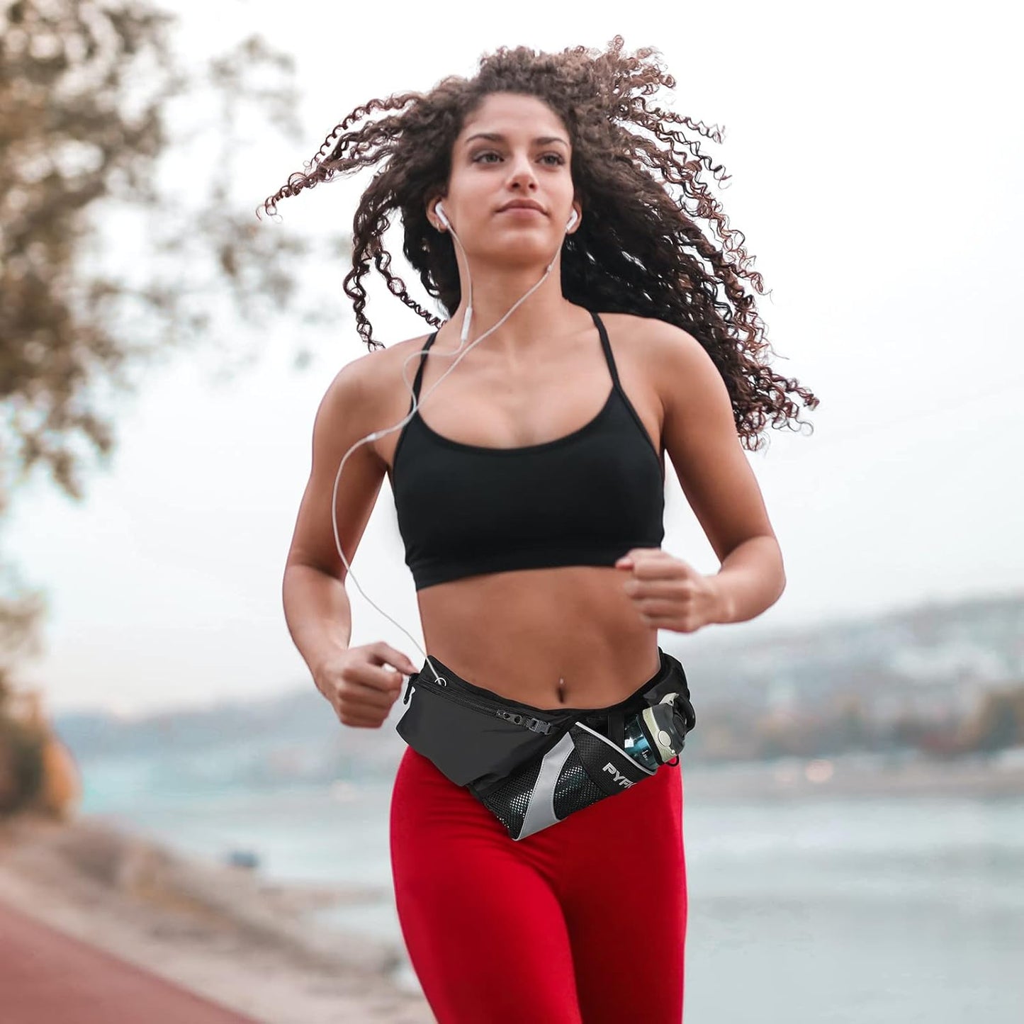 PYFK Running Belt Hydration Waist Pack with Water Bottle Holder for Men Women Waist Pouch Fanny Bag Reflective