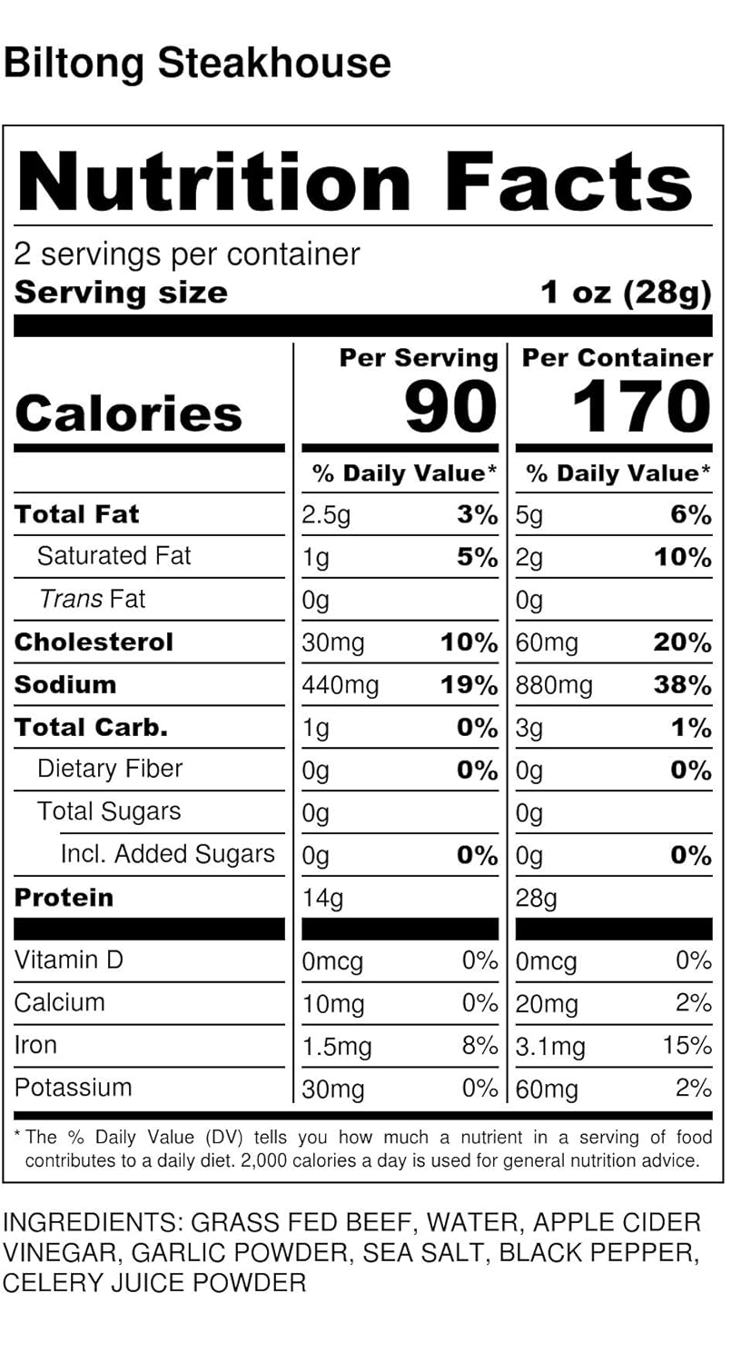 Brooklyn Biltong - Air Dried Grass Fed Beef Snack, South African Beef Jerky - Whole30 Approved, Paleo, Keto, Gluten Free, Sugar Free, Made in USA - 2 oz (Steakhouse)