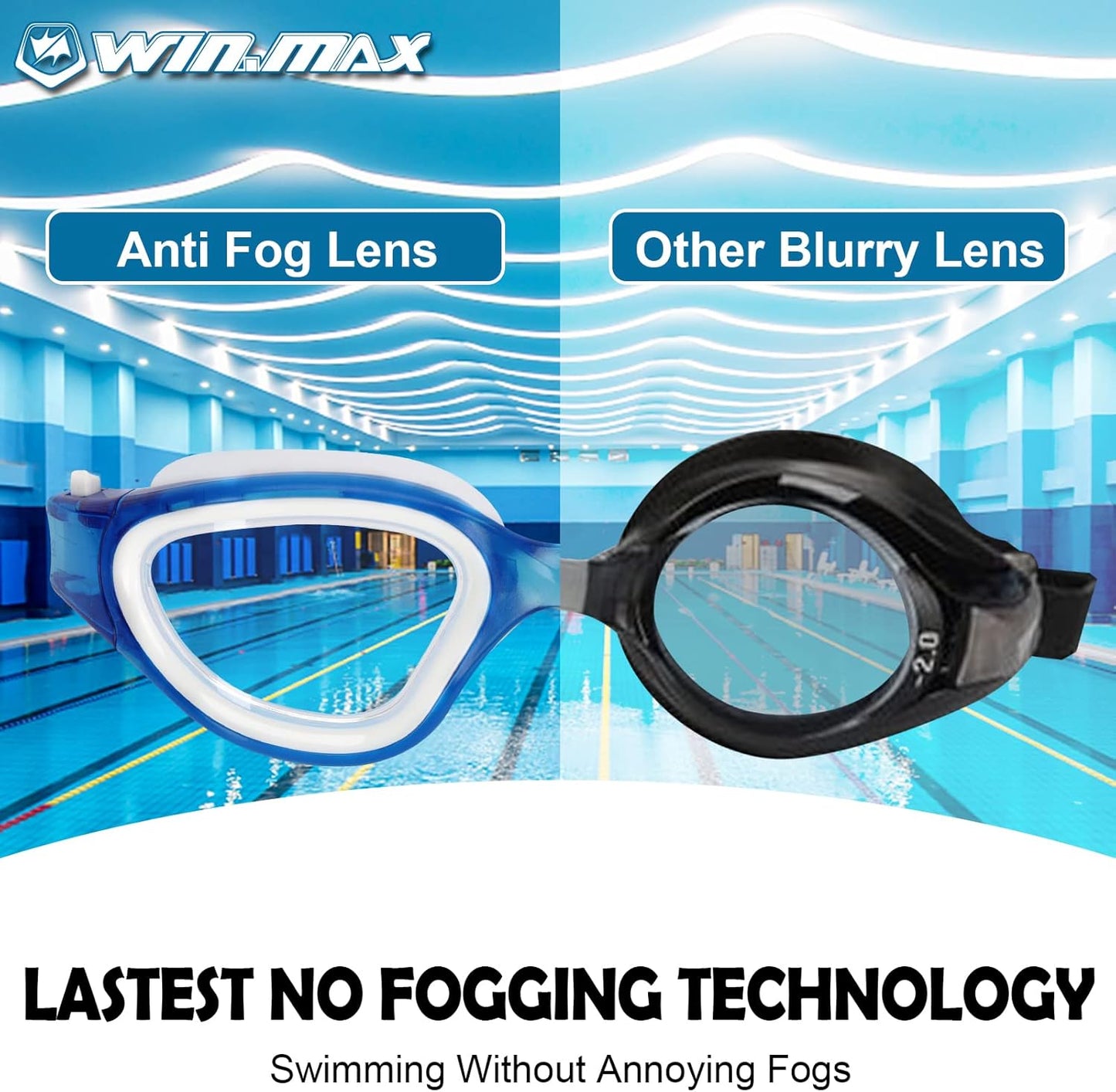 WIN.MAX Polarized Swimming Goggles Swim Pool Goggles Anti Fog Anti UV No Leakage Clear Vision for Men Women Adults Teenagers