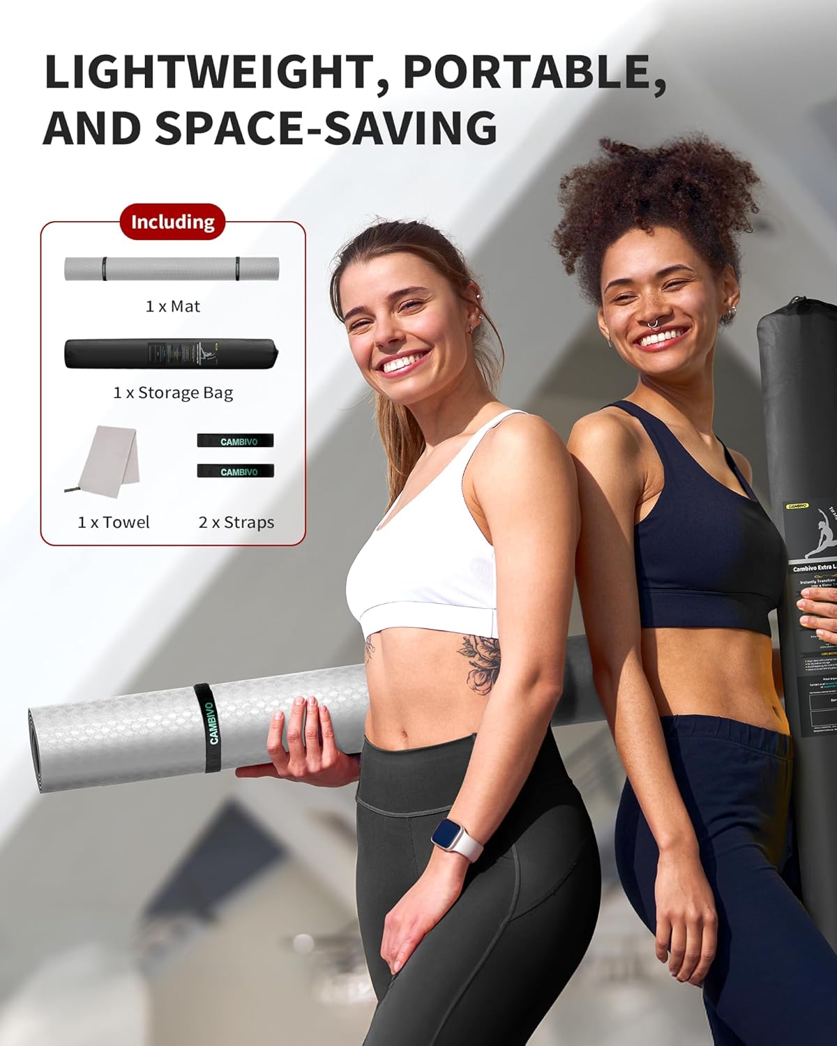 CAMBIVO Large Yoga Mat (6'x 4'), Extra Wide Workout Mat for Men and Women, Yoga Mat Thick 1/3 &1/4 Exercise Mats for Home Workout, Yoga, Pilates (Black,1/4 inch)