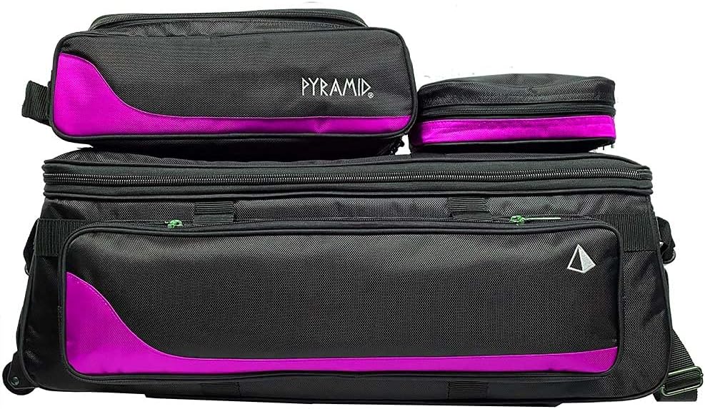 Pyramid Path Triple Tote Roller Plus Bowling Bag with Detachable Shoe Bag (Fits US Mens Size 15), Accessory and Side Pocket, Lightweight Travel Design