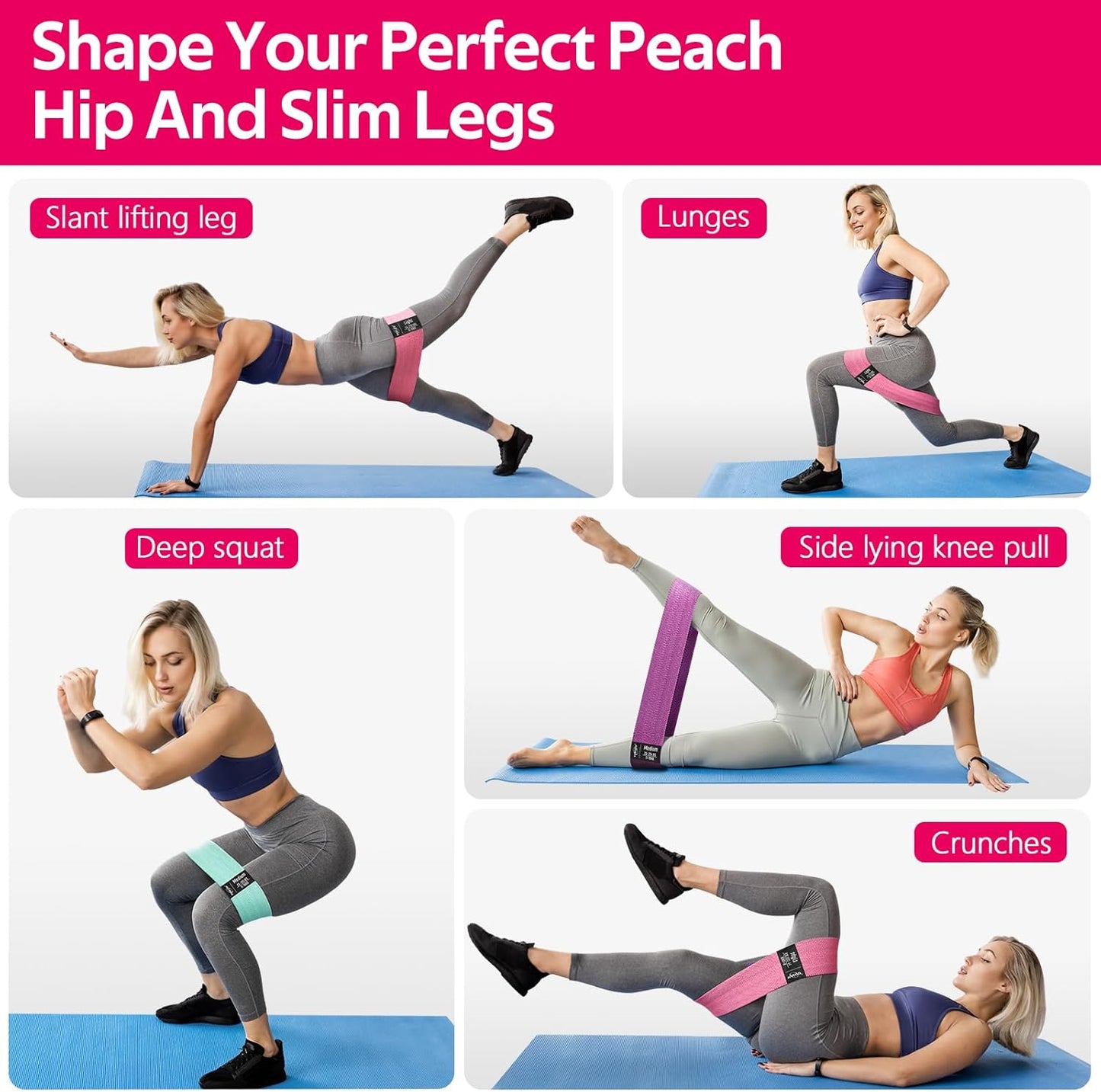 WALITO Resistance Bands for Working Out, Fabric Exercise Bands for Legs and Butt, Workout Bands for Women and Men, Booty Band for Yoga Starter Set, Pilates, Rehab, Fitness and Home Workout