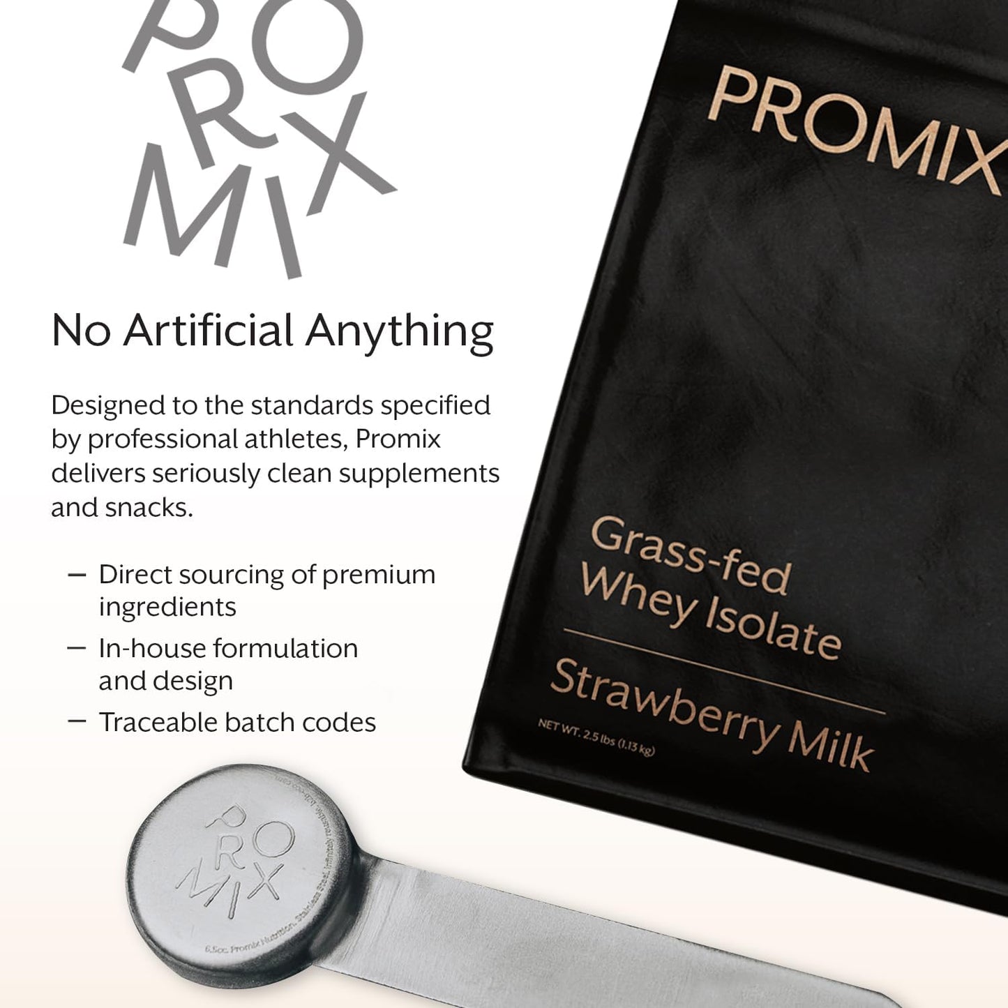 Promix Whey Protein Isolate Powder, 31g Grass Fed Whey Isolate, 6.6g BCAAs, Gluten Free, Keto Friendly, Strawberry Milk, 2.5lb