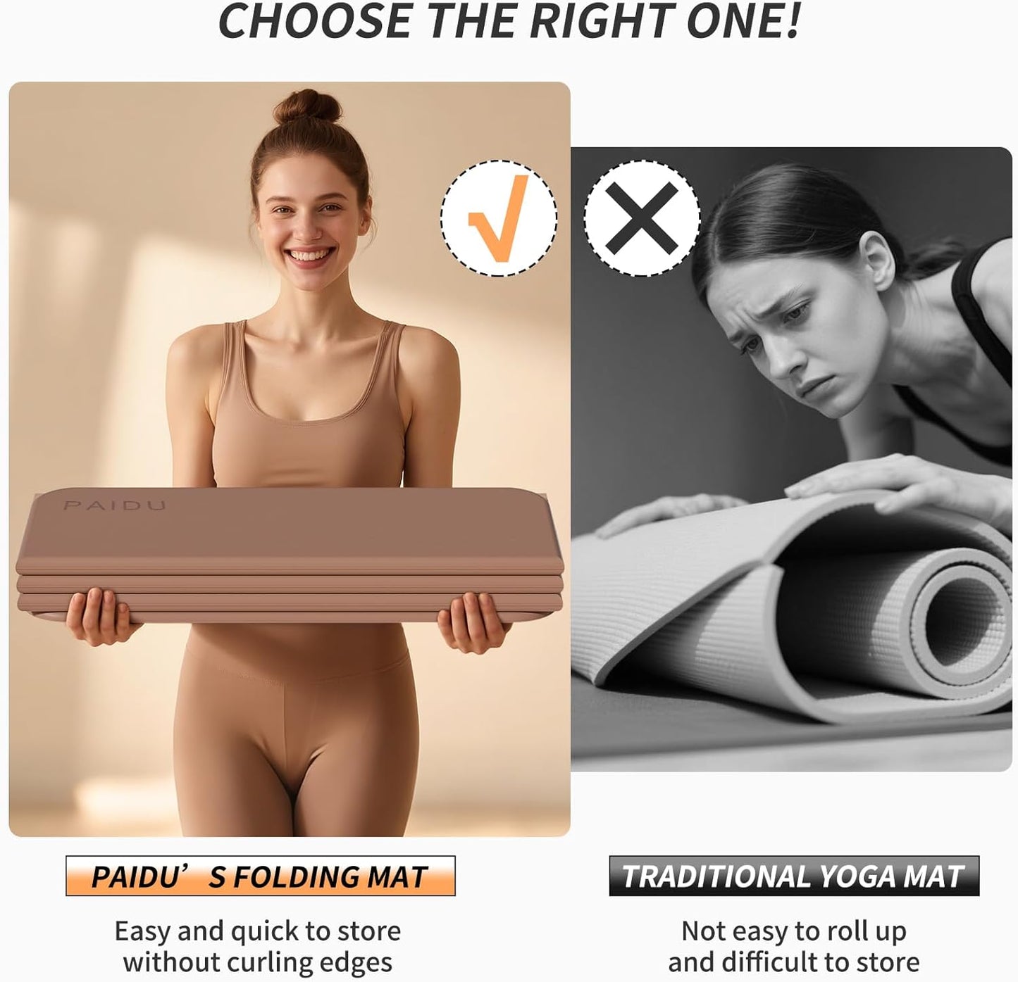 Foldable Fitness Yoga Mat | 2/5" (10MM) Extra Thick | SGS Certified Non-Slip TPE | 75x26" Extra Long-Wide | Portable & Easy Store | for Yoga, Pilates, Home Gym & Full-Body Workouts