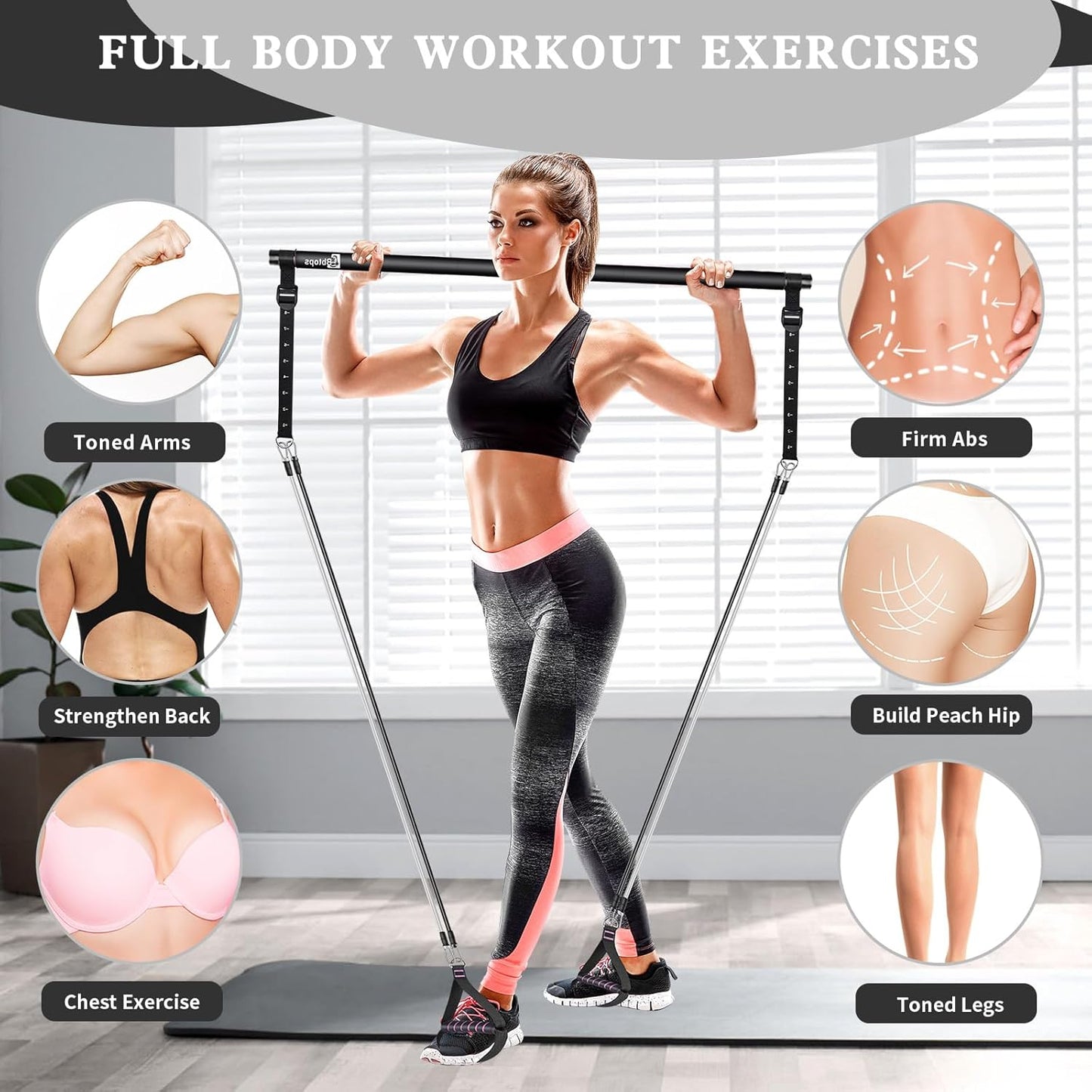 Pilates Bar Kit with Resistance Bands,Pilates Bar with Stackable Bands Workout Equipment for Legs,Hip,Waist and Arm,Exercise Fitness Equipment for Women & Men Home Gym Yoga Pilates