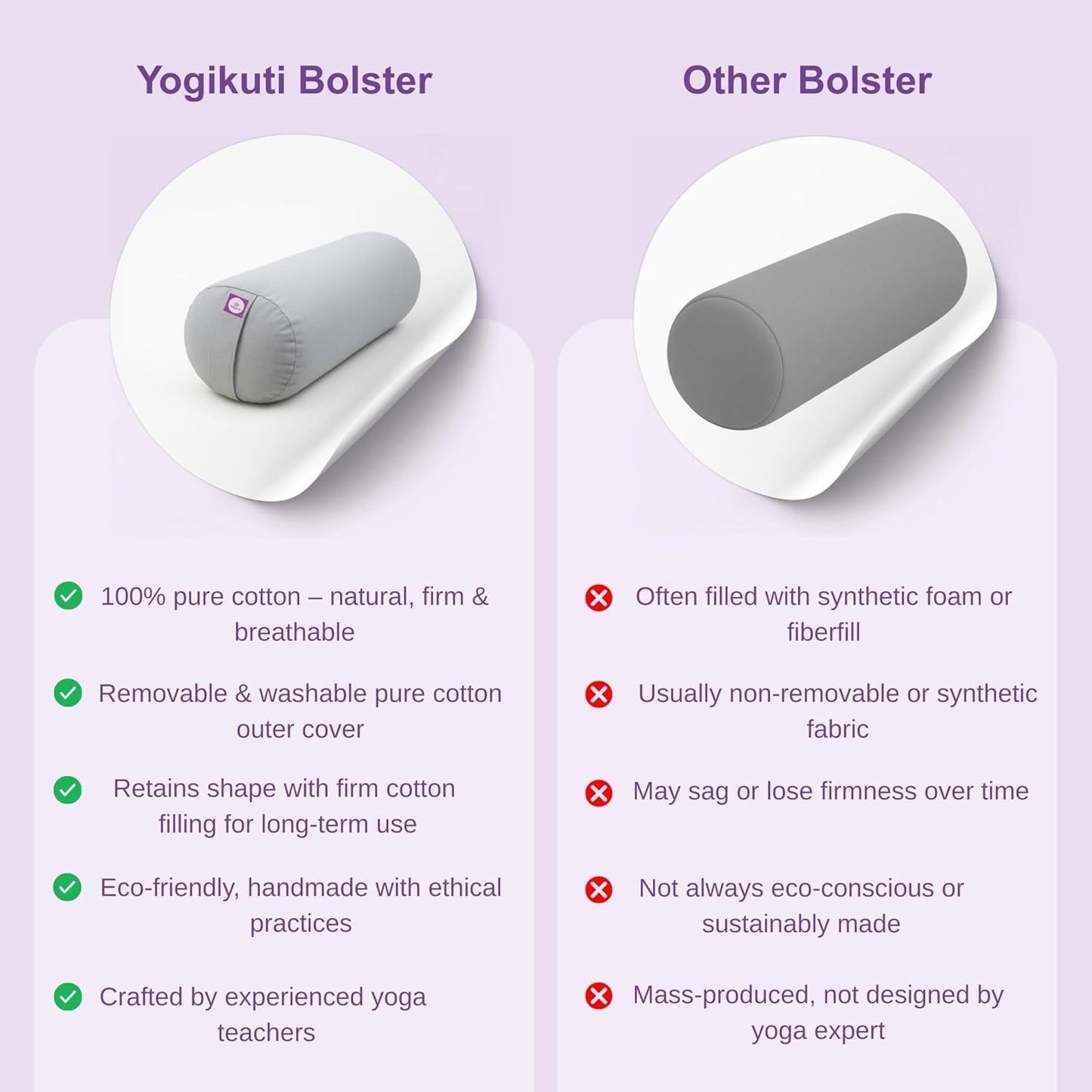 Yogikuti Iyengar Yoga Bolster for Restorative Yoga and Meditation – Lightweight Cotton Support Pillow with Handle for Easy Carry, Versatile for Pose Modification, Balance, Back Relief, and Relaxation