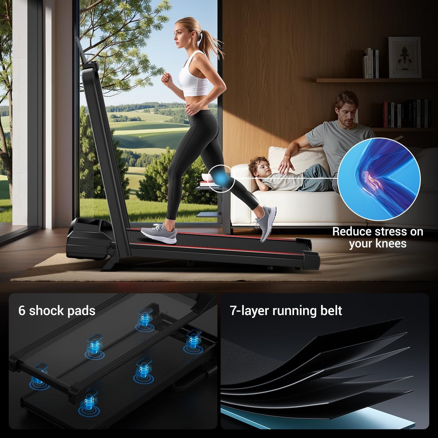 17% Incline Walking Pad Treadmills for Home and Office, 3-in-1 Folding Treadmill, Portable Under Desk Treadmill with 2.5 HP Quiet Brushless, 300 LBS Capacity